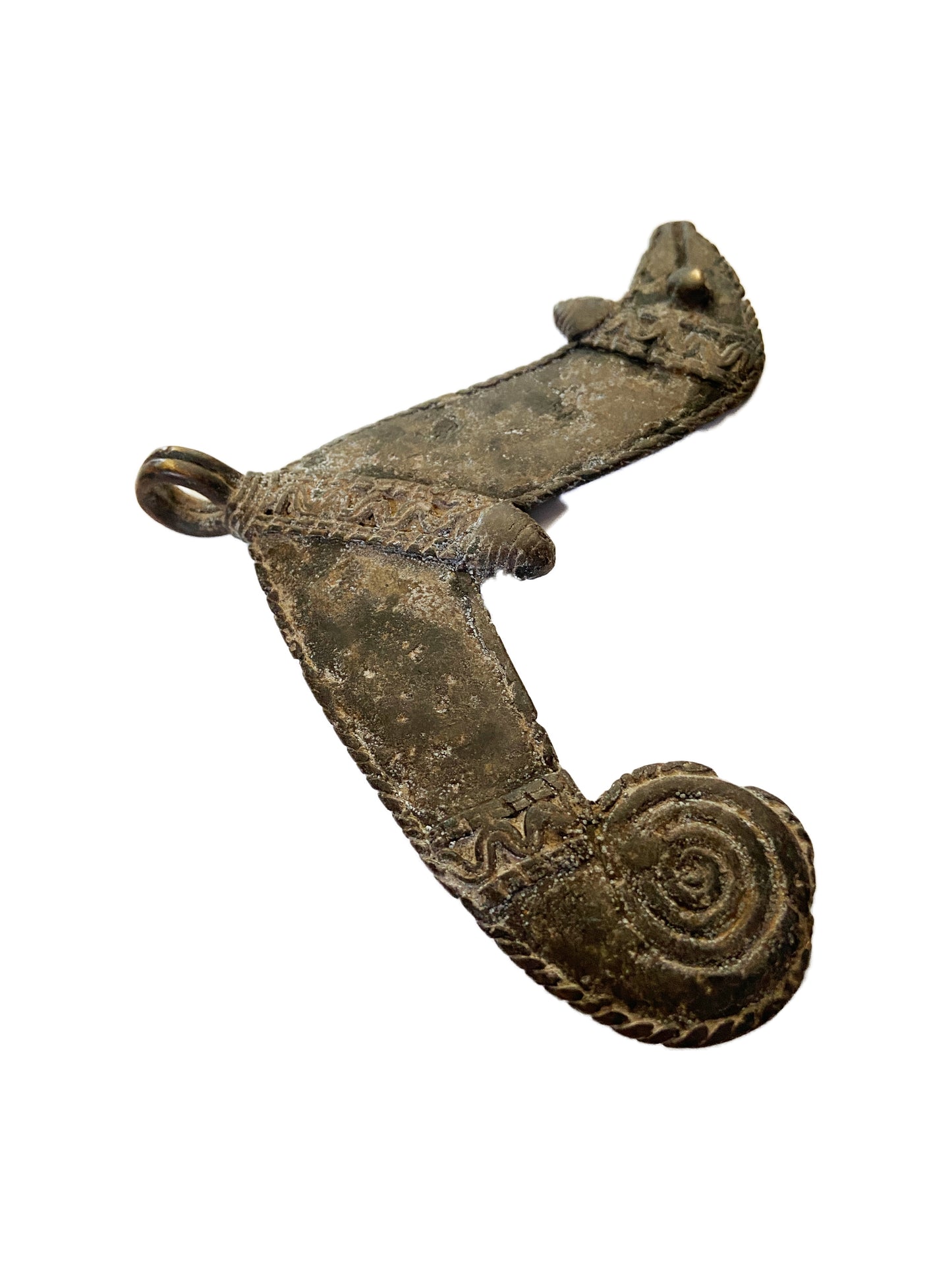 #2012 Rare old / used Bwaba Burkina Faso brass/bronze amulet pendant of a chameleon