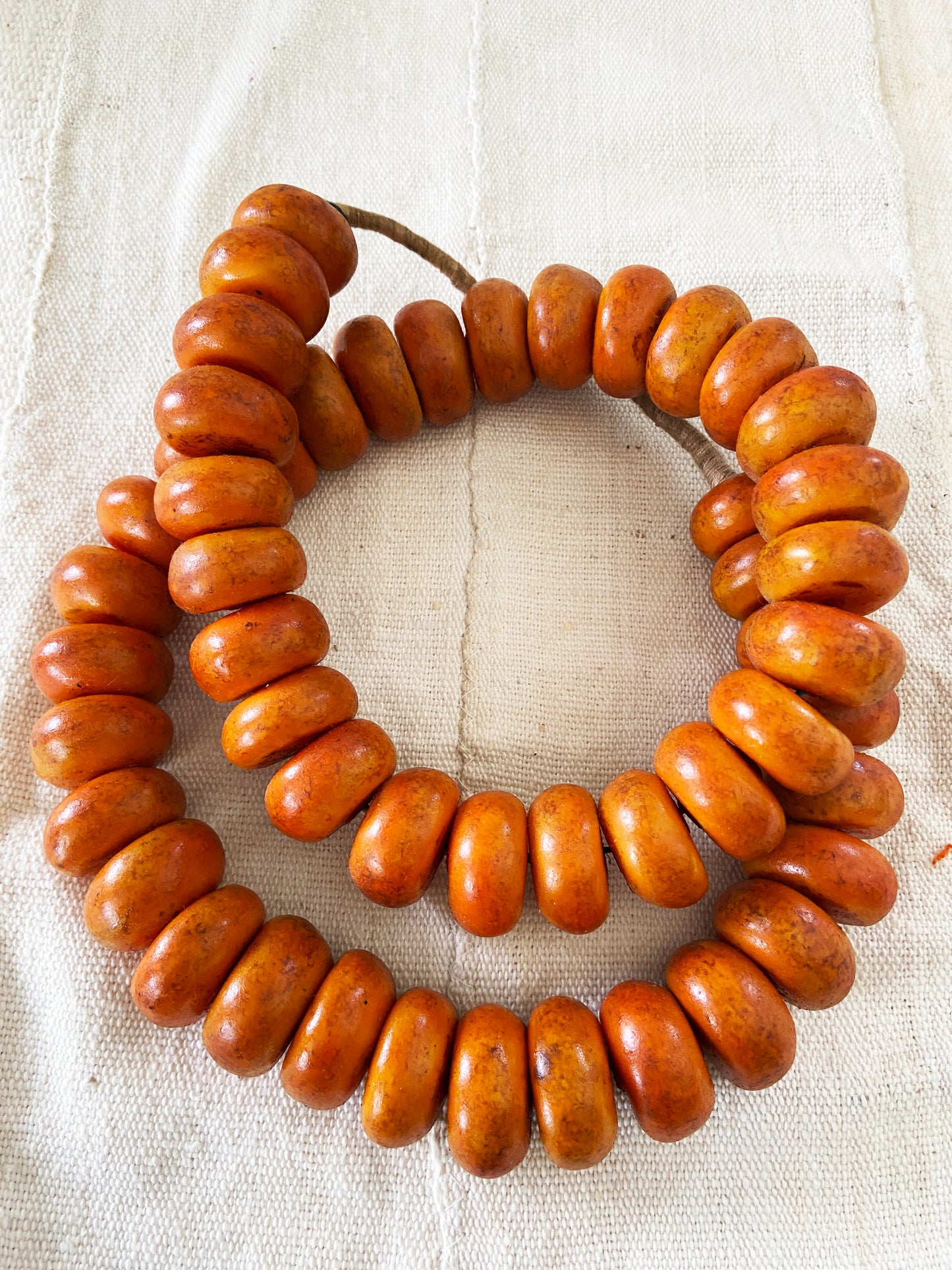 Superb Vintage African Simulated Amber Necklace W/ 50 Trade Beads