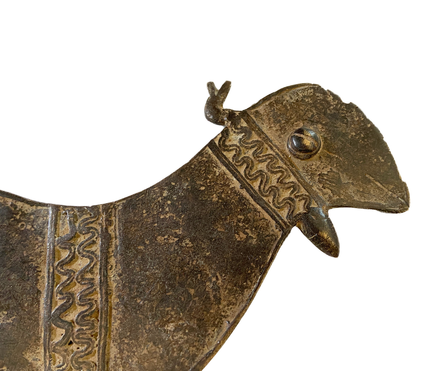 #506 Rare old Bwaba Burkina Faso brass/bronze amulet pendant of a chameleon 7" by 5"