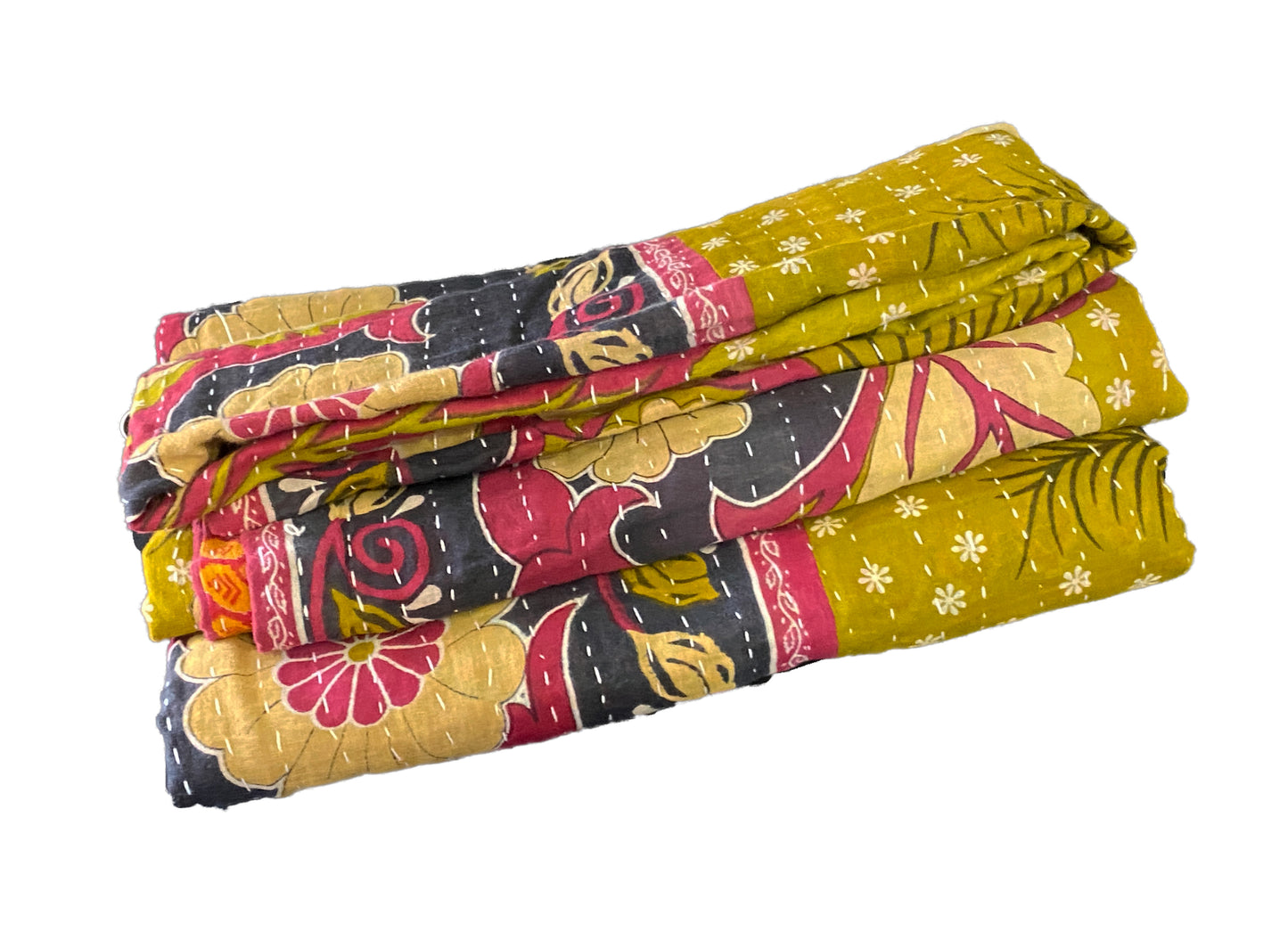 #3794 Vintage Indian CottonThrow Kantha Quilt 84" by 53"
