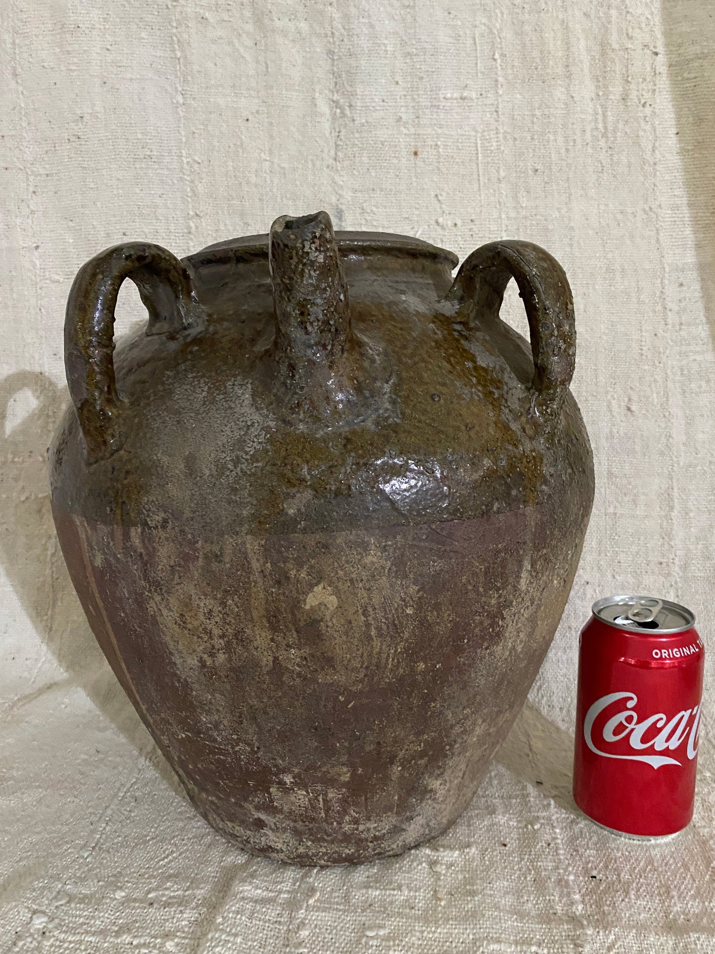 #3694 Old Asian Earthenware Pottery Storage Jar 13" H