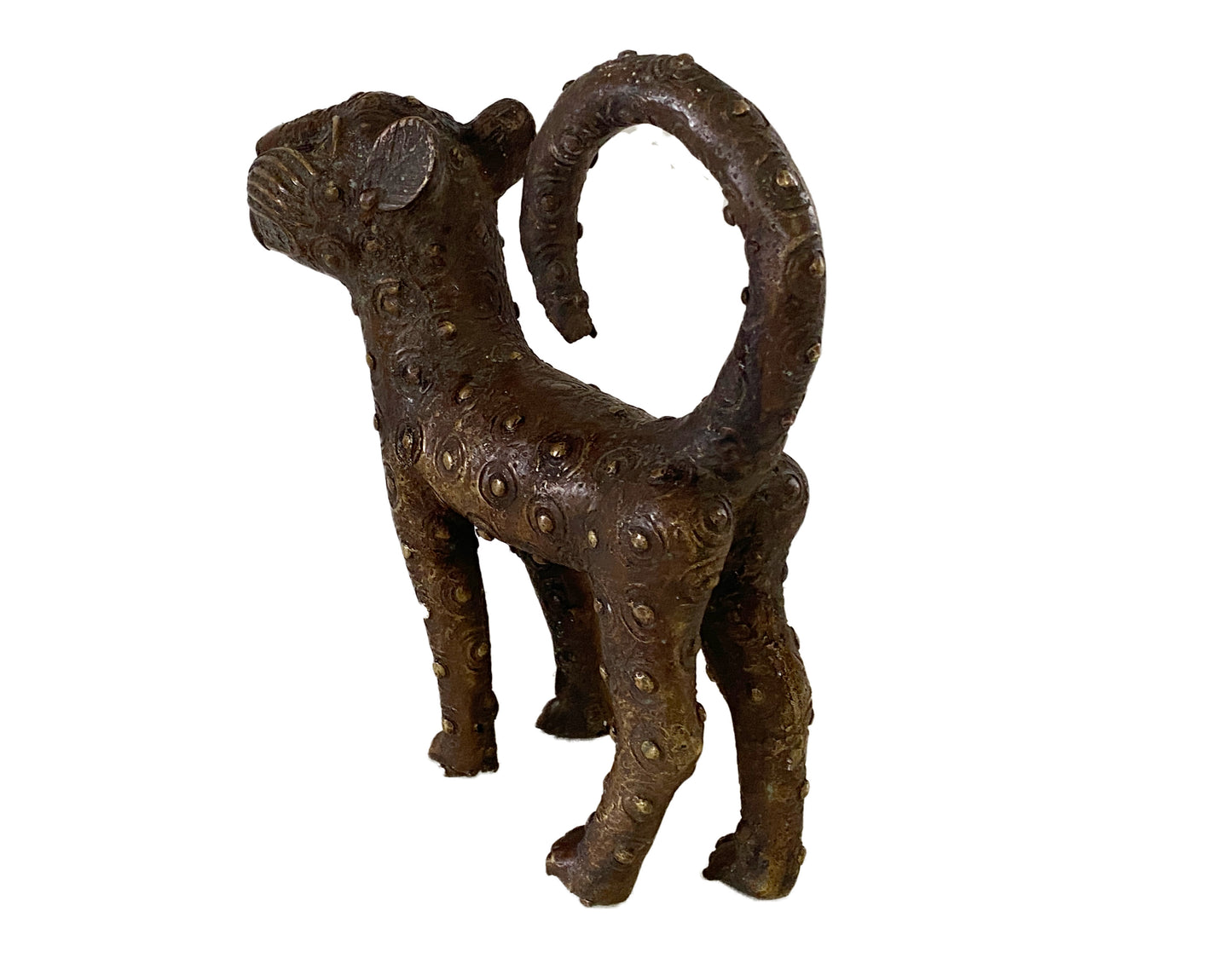 #3317 Superb Benin  Leopard Bronze Nigeria African 12" H