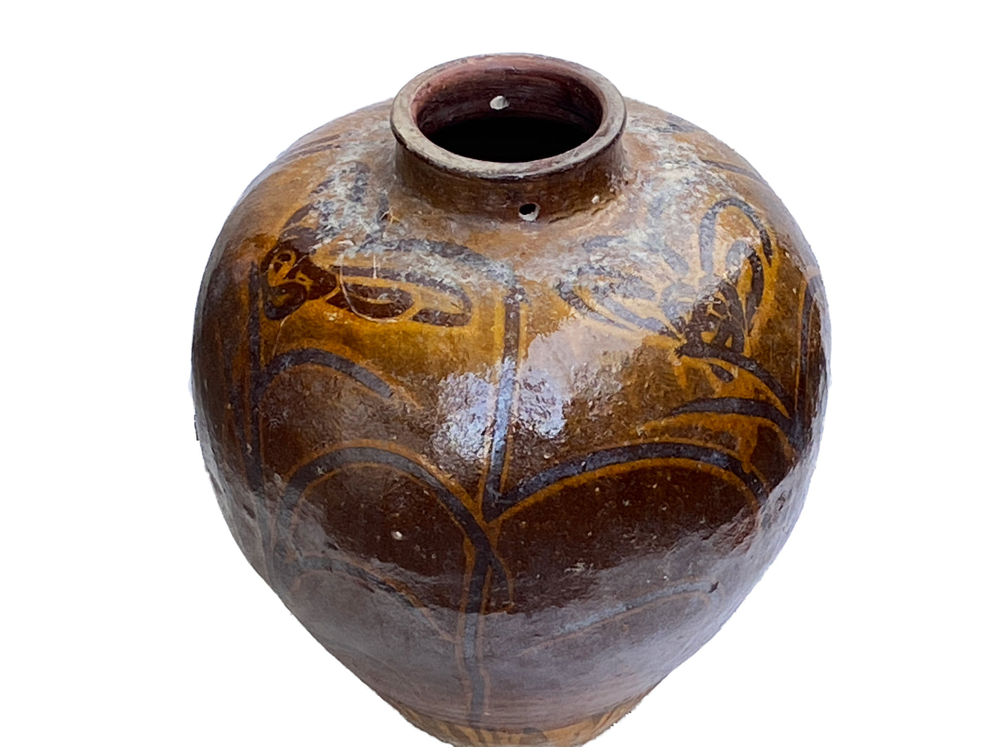 #3512 Old Asian Earthenware Pottery Storage Jar 20" h