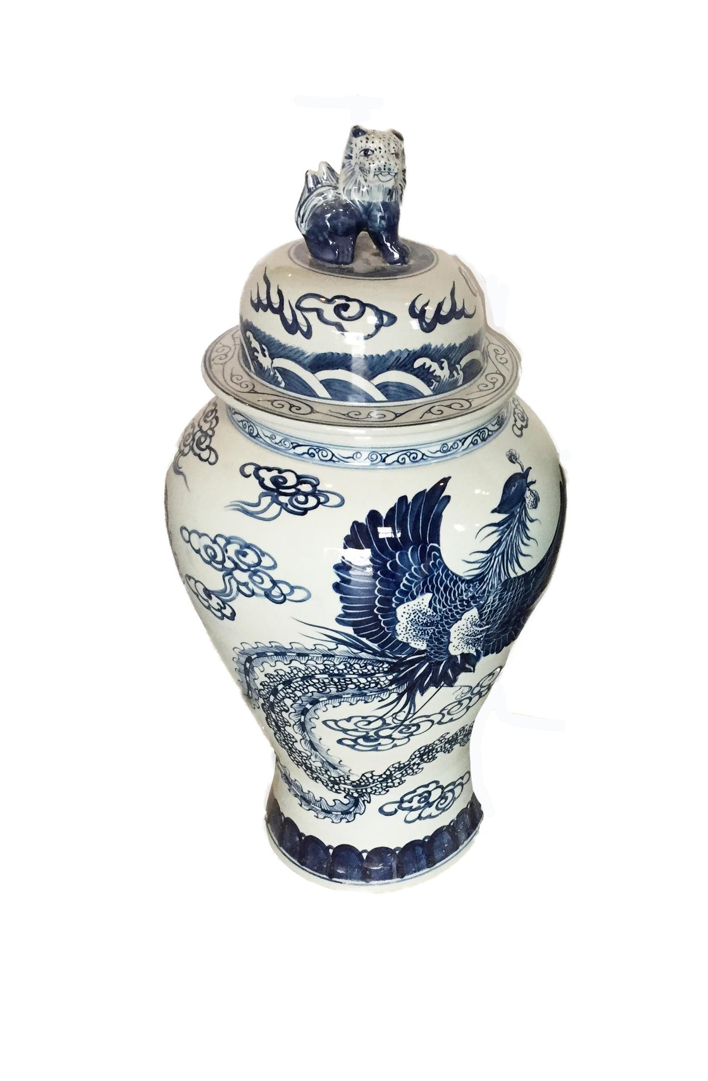 #942 Mansion Size Chinoiserie Blue & White Porcelain Ginger Jar 35" H