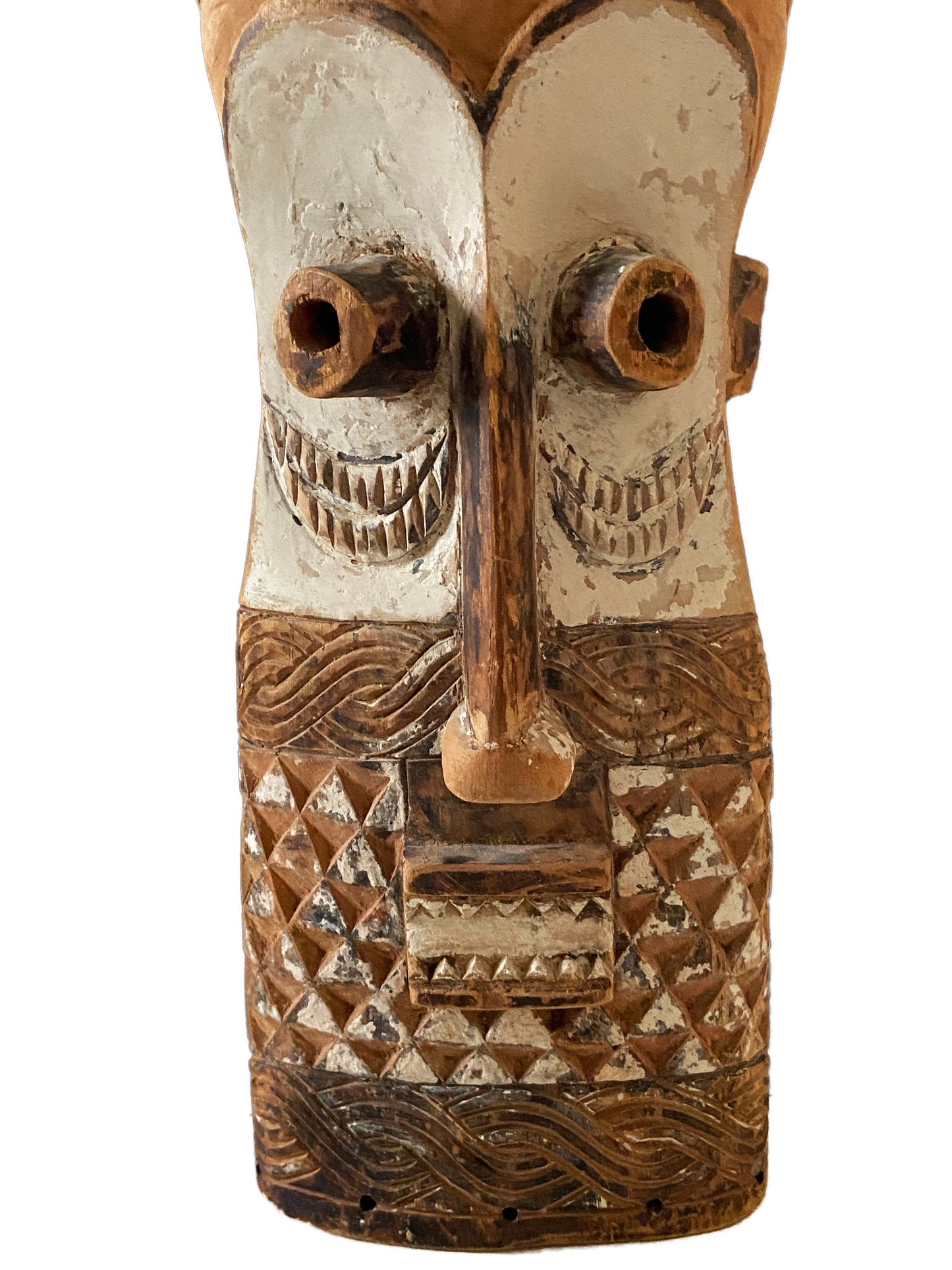 #2244 Primitive Old Congolese DRC Bembe Casque Mask Fizi Congo 20" H