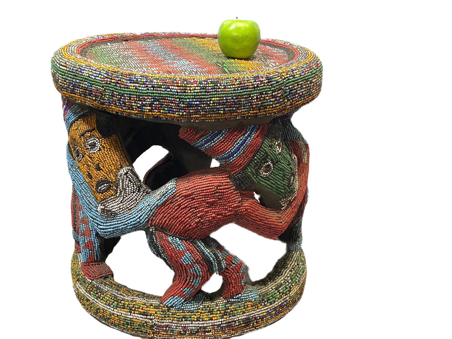 # 4579 LG Nobility Beaded Wood Bamileke Throne /Table/ Stool Cameroon 20" D