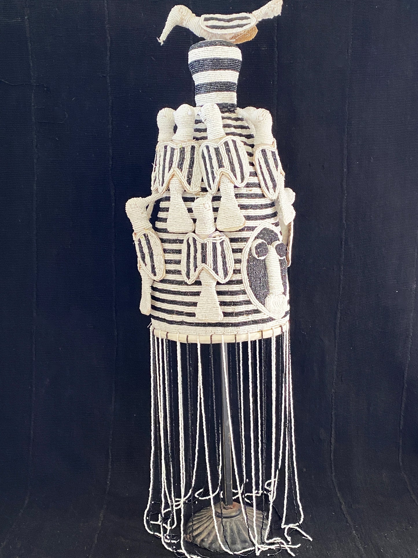 #3747 Stunning African Yoruba Beaded King Crown 19.5" H Nigeria