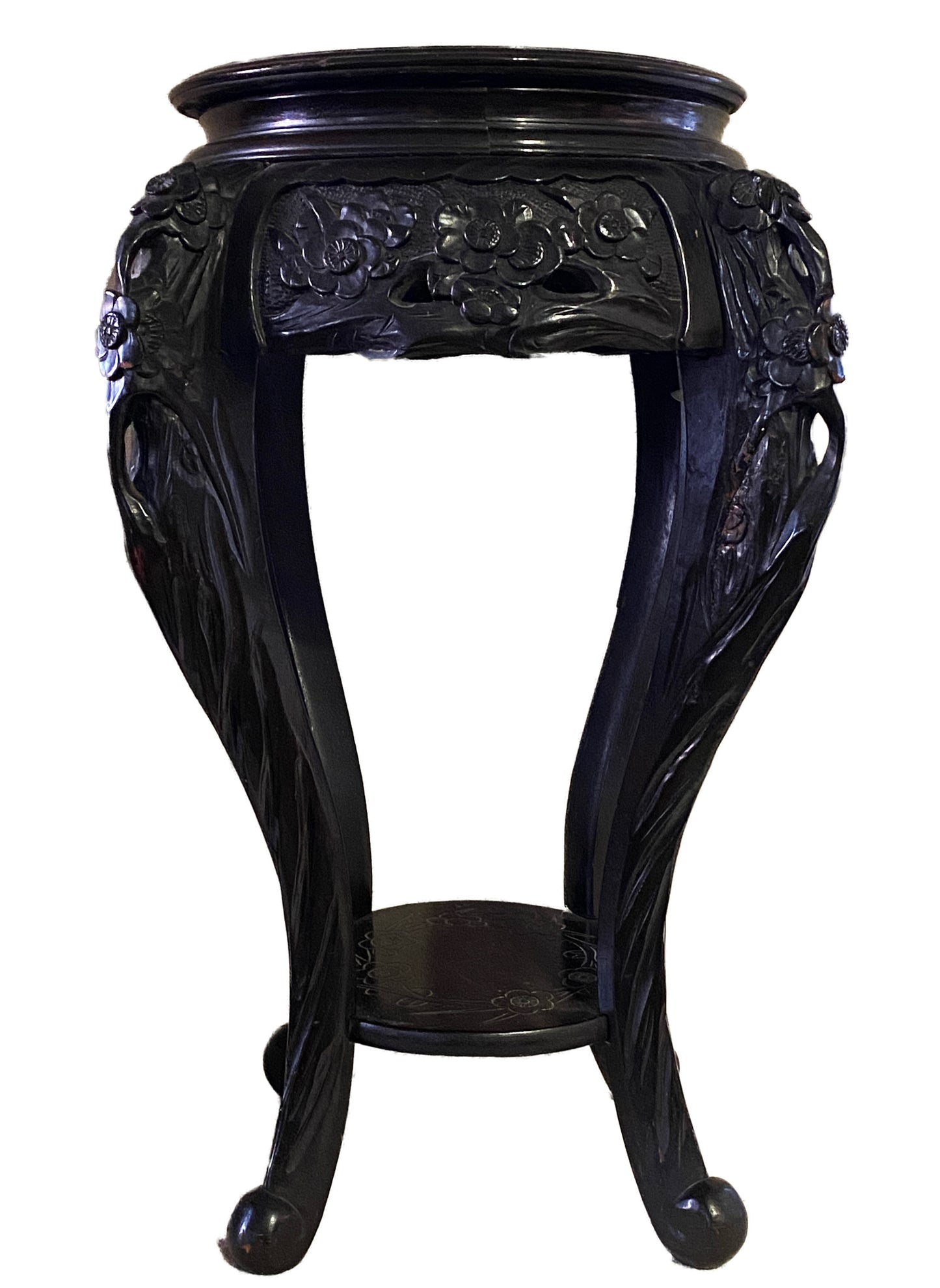#3213 Antique Chinoiserie Rosewood Pedestal Stand Display