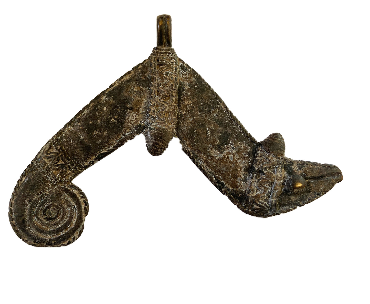 #2012 Rare old / used Bwaba Burkina Faso brass/bronze amulet pendant of a chameleon