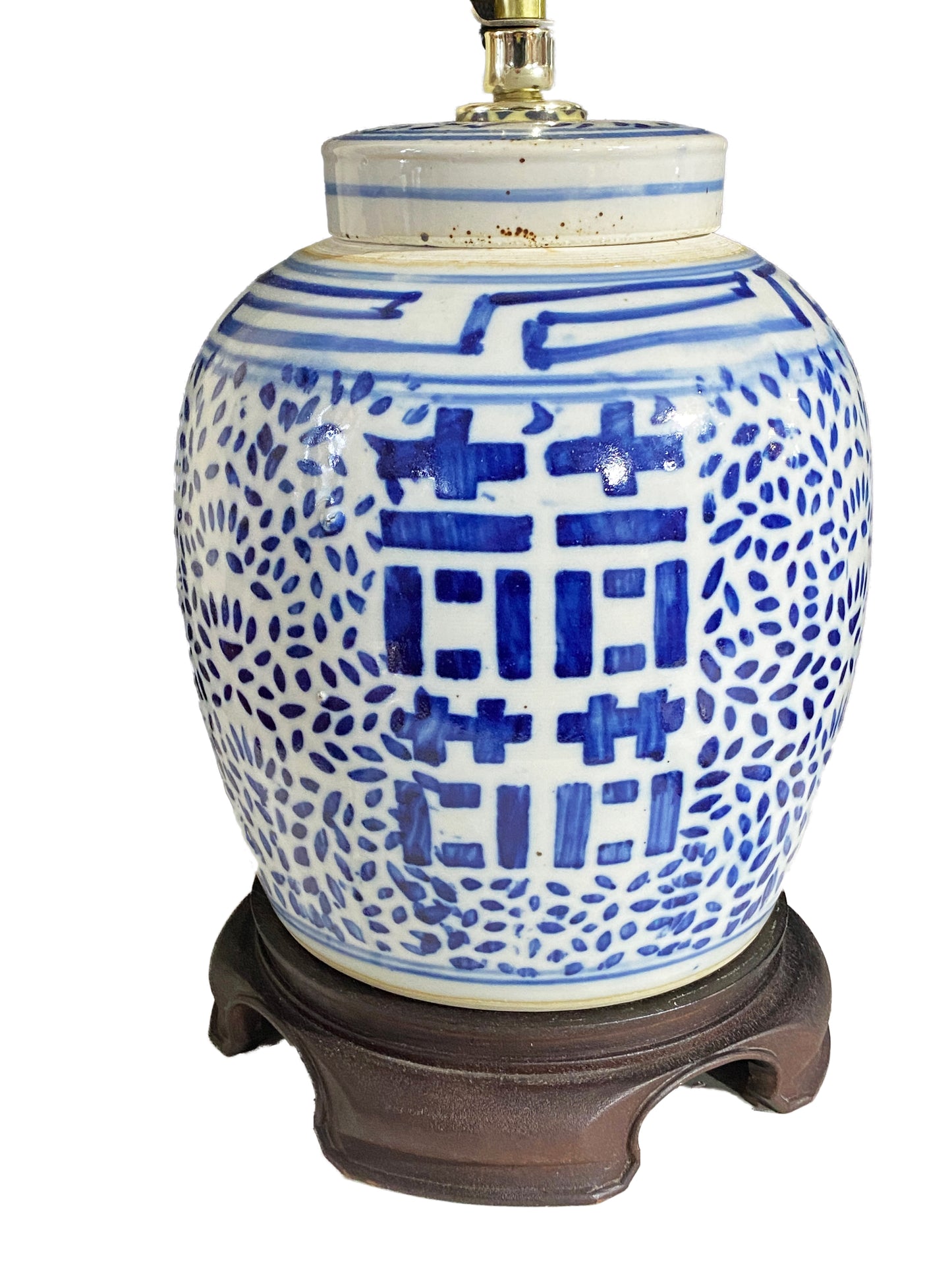 #4123 Chinoiserie B &W Double Happiness Ceramic Ginger Jar / Table Lamp