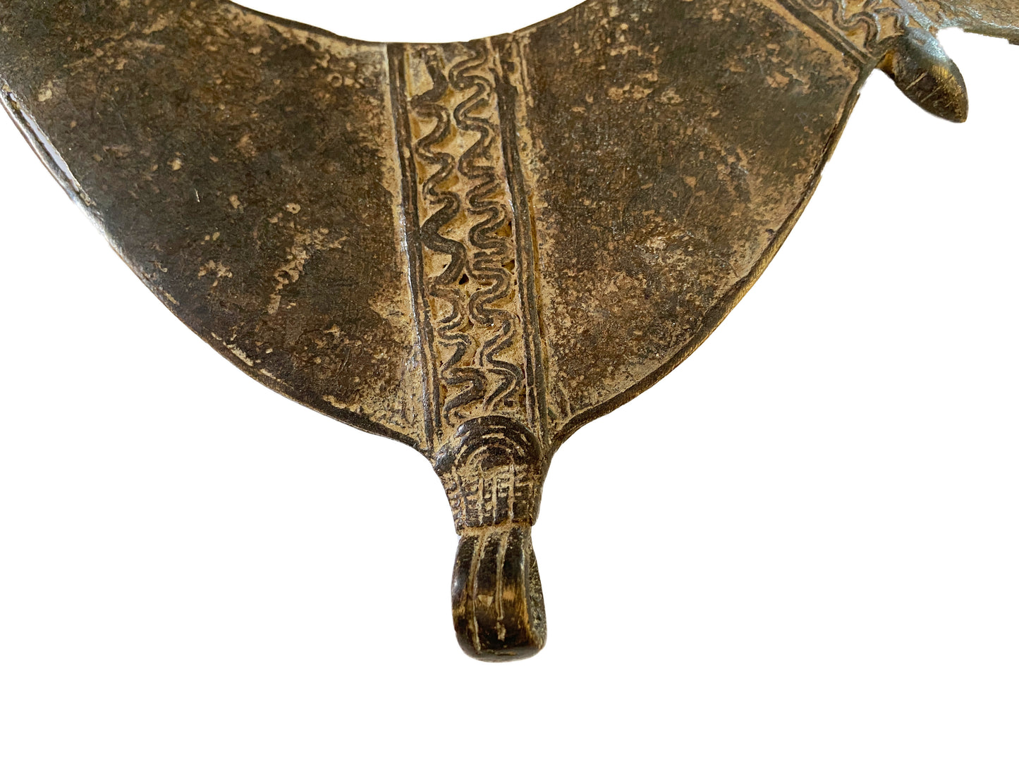 #506 Rare old Bwaba Burkina Faso brass/bronze amulet pendant of a chameleon 7" by 5"
