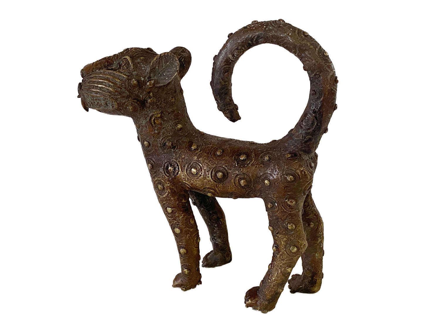 #3317 Superb Benin  Leopard Bronze Nigeria African 12" H