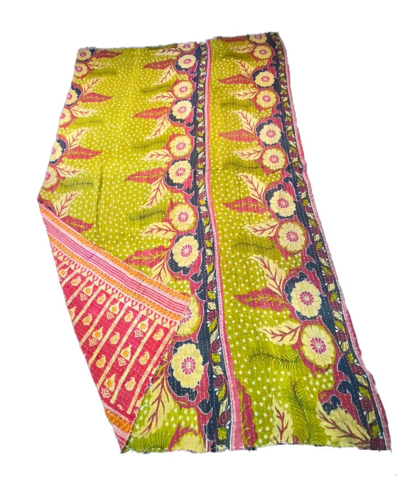 #3794 Vintage Indian CottonThrow Kantha Quilt 84" by 53"