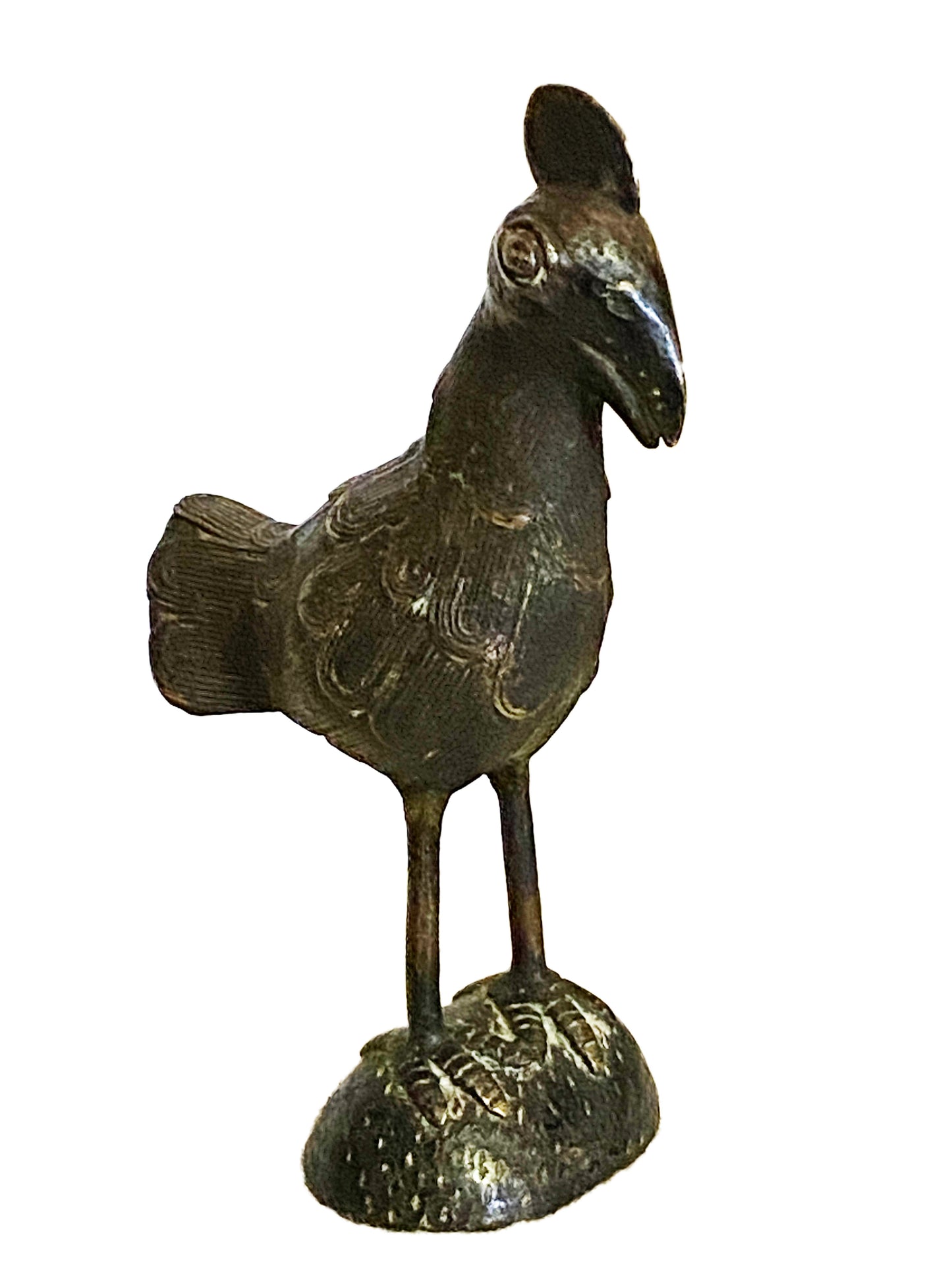 #3370 African Tribal Benin Bronze Rooster Nigeria 10.5" H