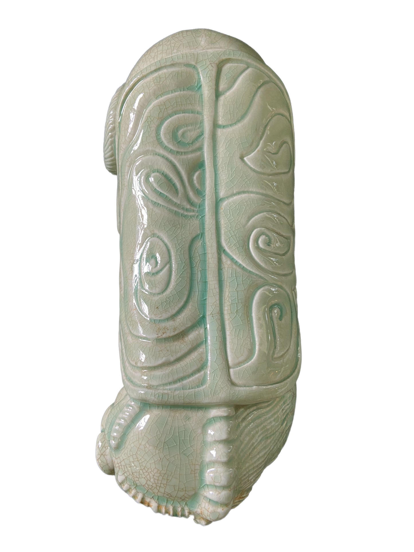 #3558 Celadon Headrest /Pillow With Foo Dog 13.5" W