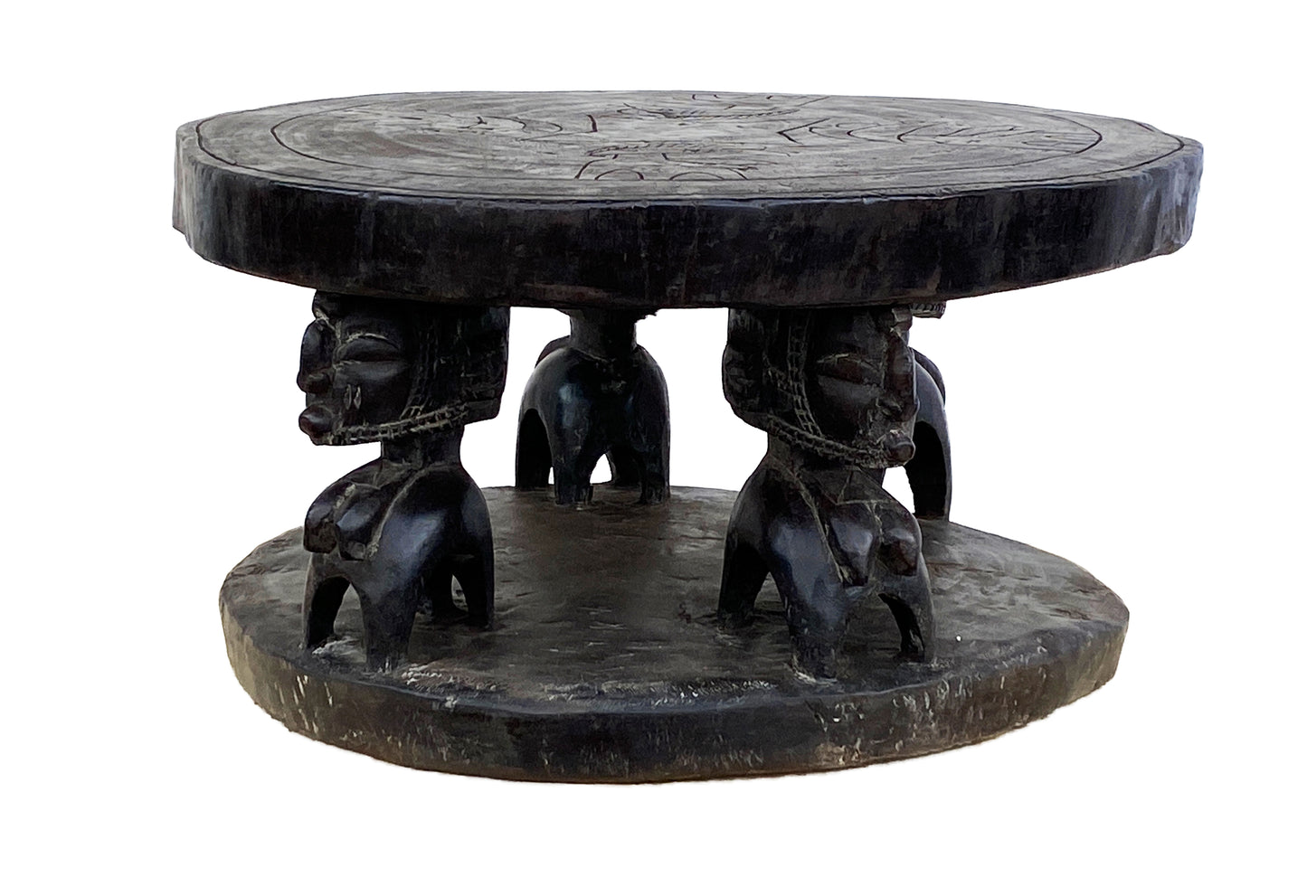 #4215 Superb Rare Old African Carved wood Baga Stool/Table Guinea 24" D