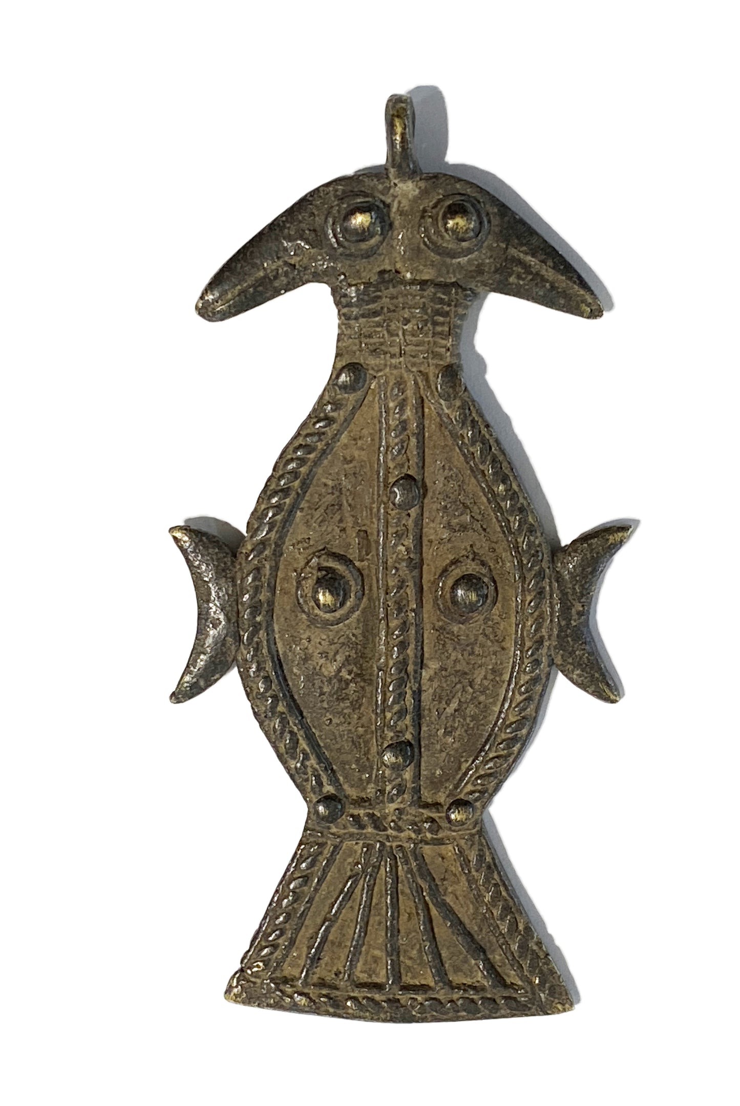 #4166 Superb Lobi Bronze Amulet Talisman pendant of Two Birds Burkina Faso 3.5" H