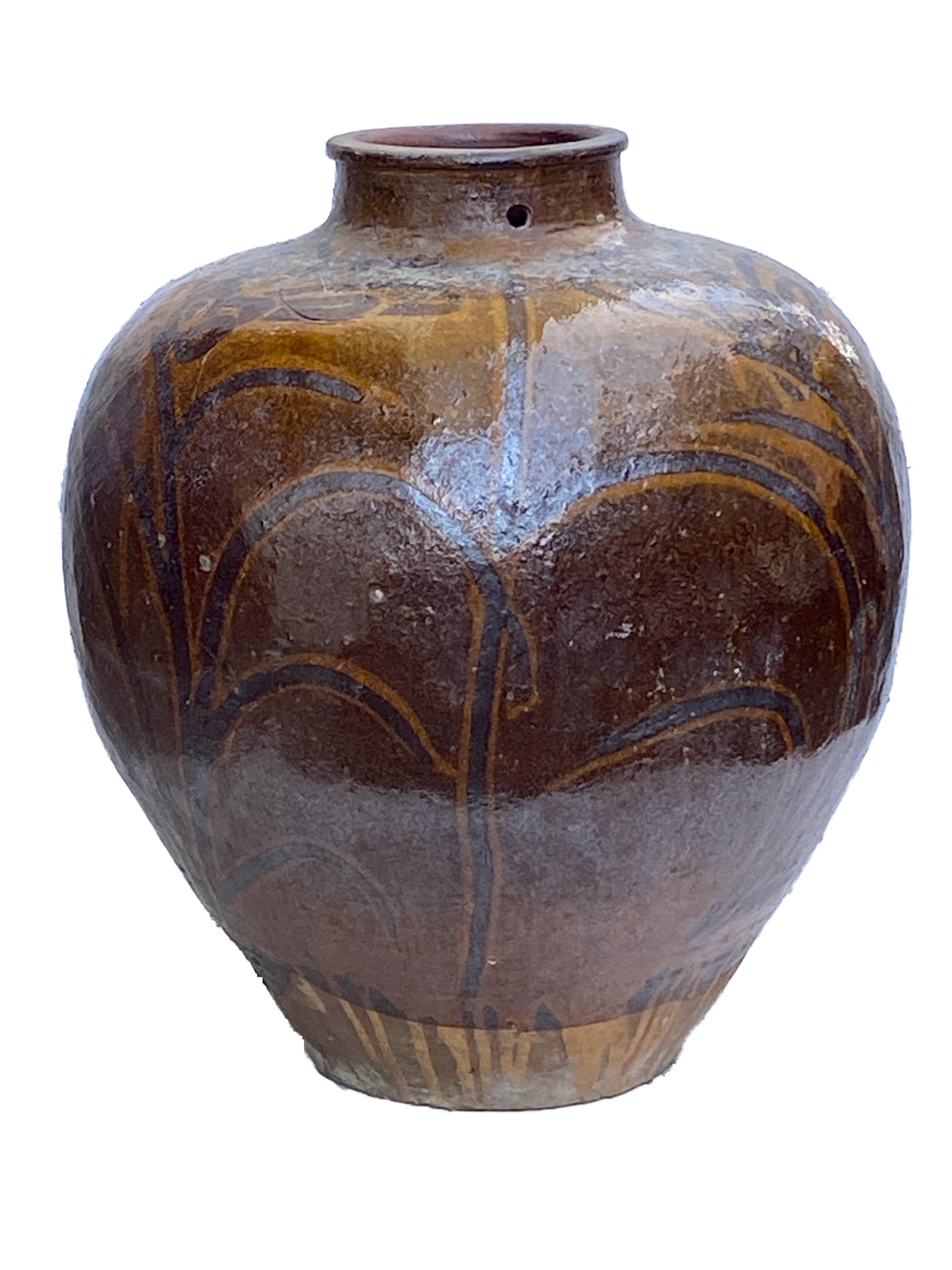 #3512 Old Asian Earthenware Pottery Storage Jar 20" h