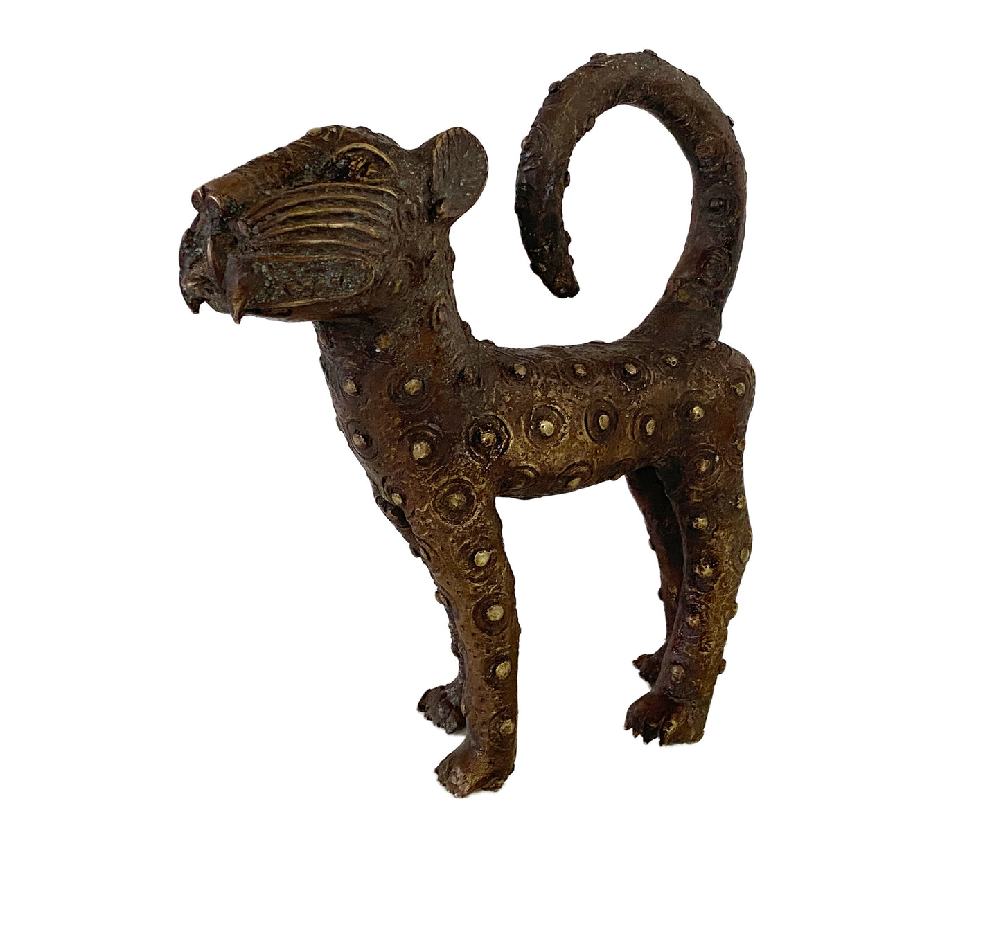 #3317 Superb Benin  Leopard Bronze Nigeria African 12" H