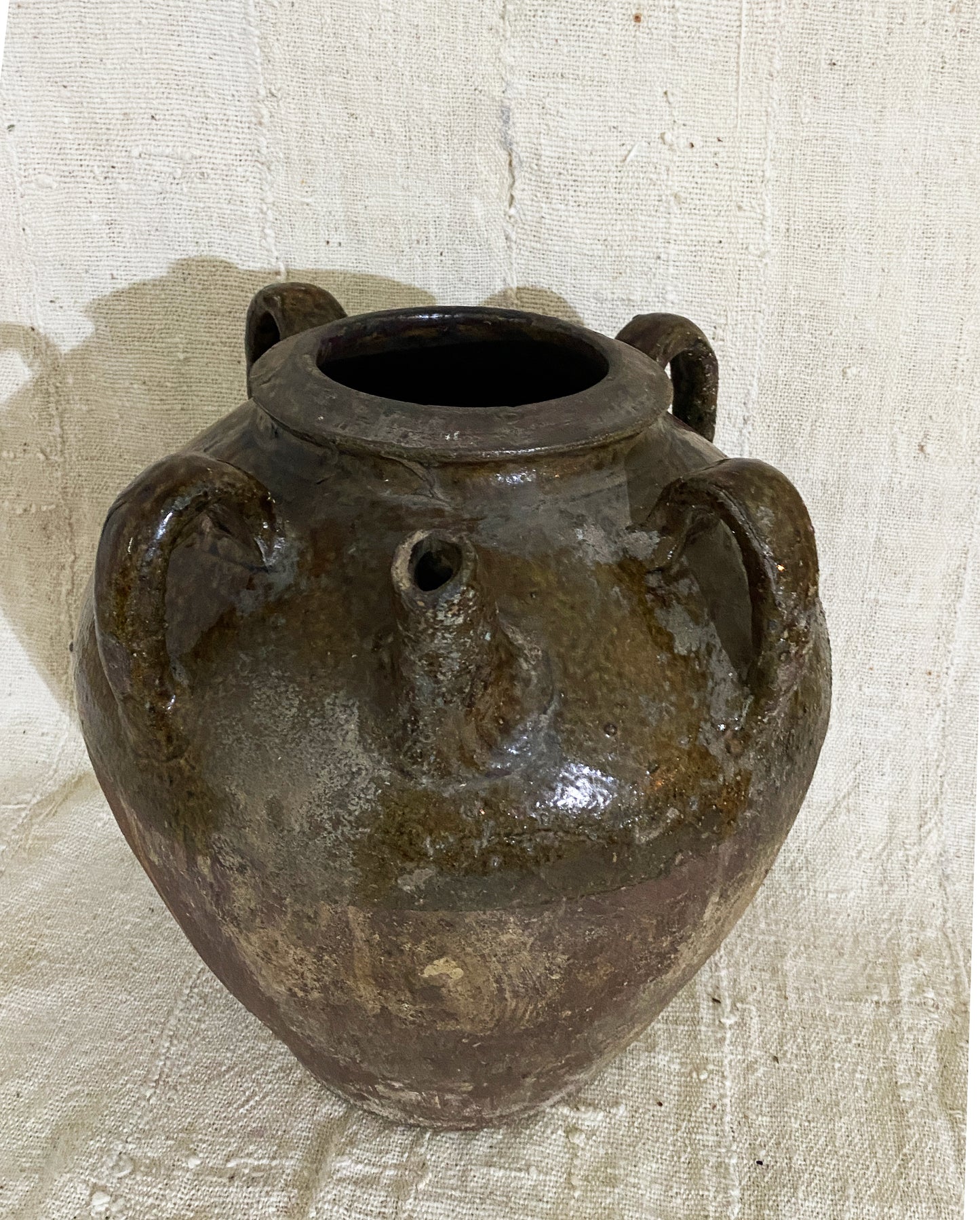 #3694 Old Asian Earthenware Pottery Storage Jar 13" H
