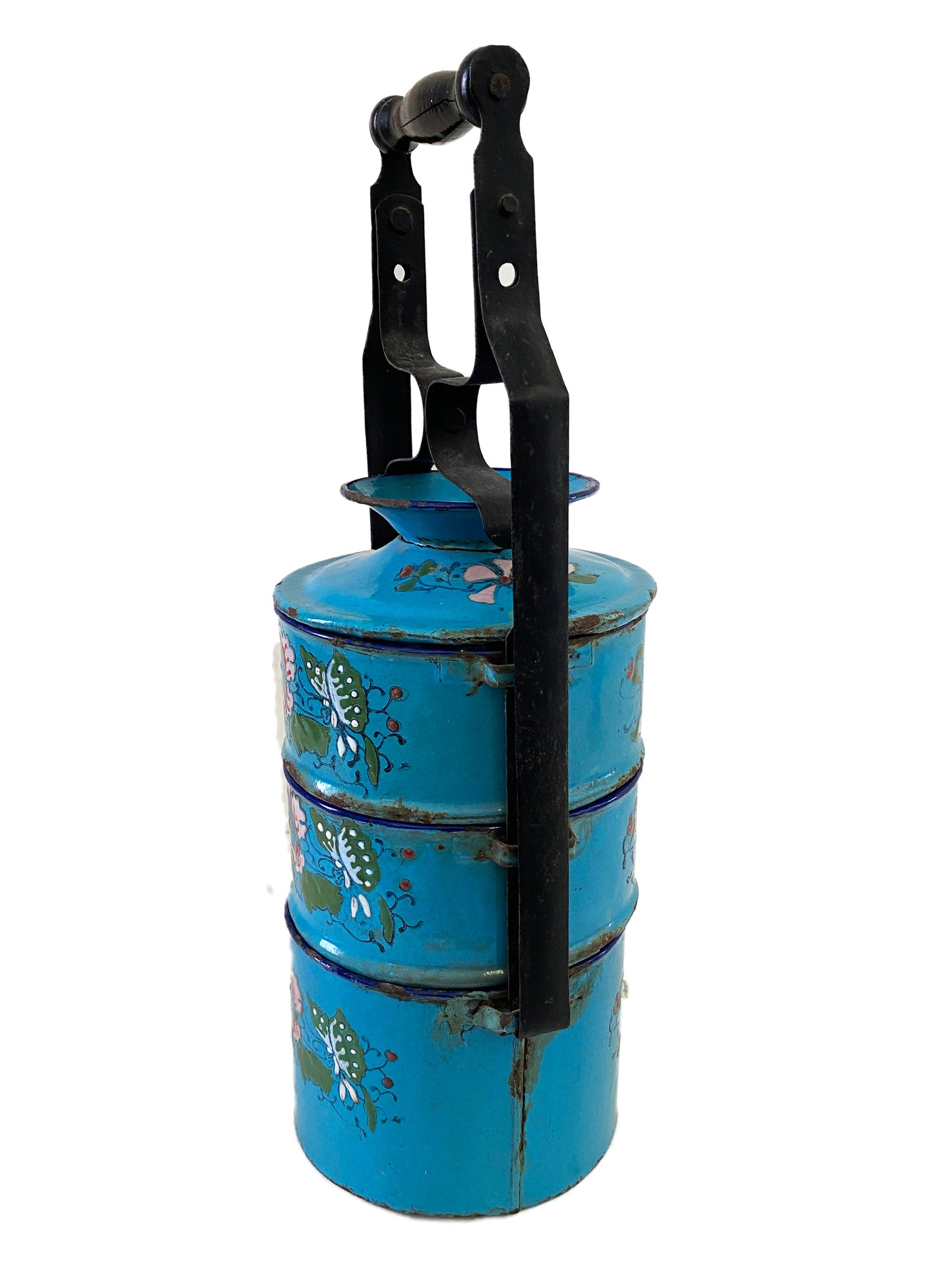 Vintage Asian Blue Enamel Lunch Containers