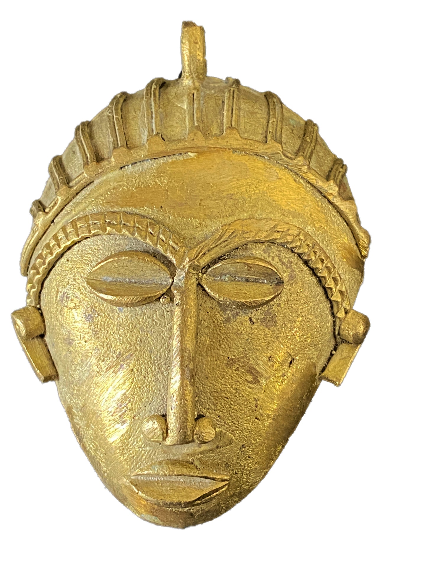 #4336 African Baule Gold Weight Passport/Pendant Bronze Mask 3.25" h
