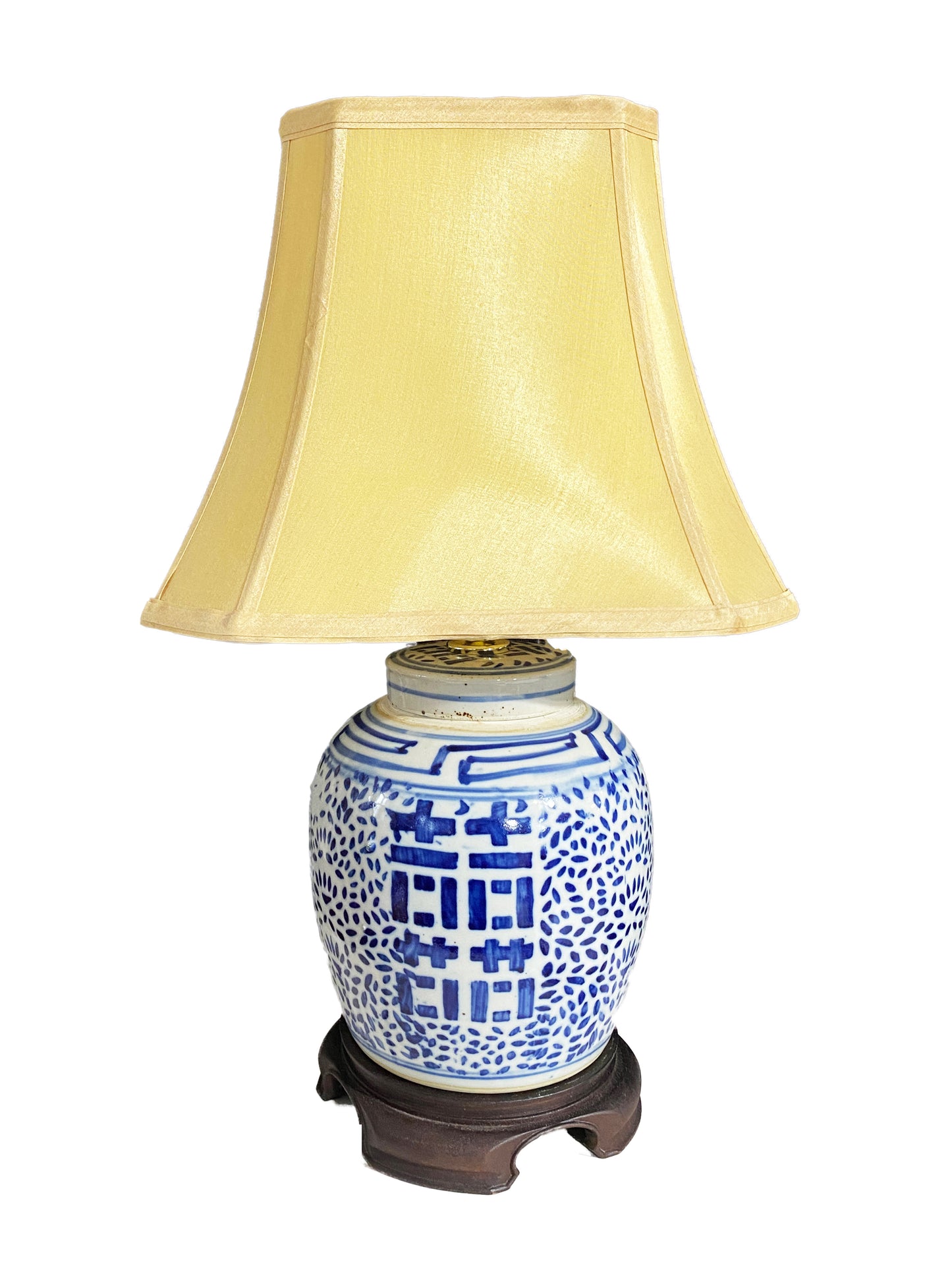 #4123 Chinoiserie B &W Double Happiness Ceramic Ginger Jar / Table Lamp