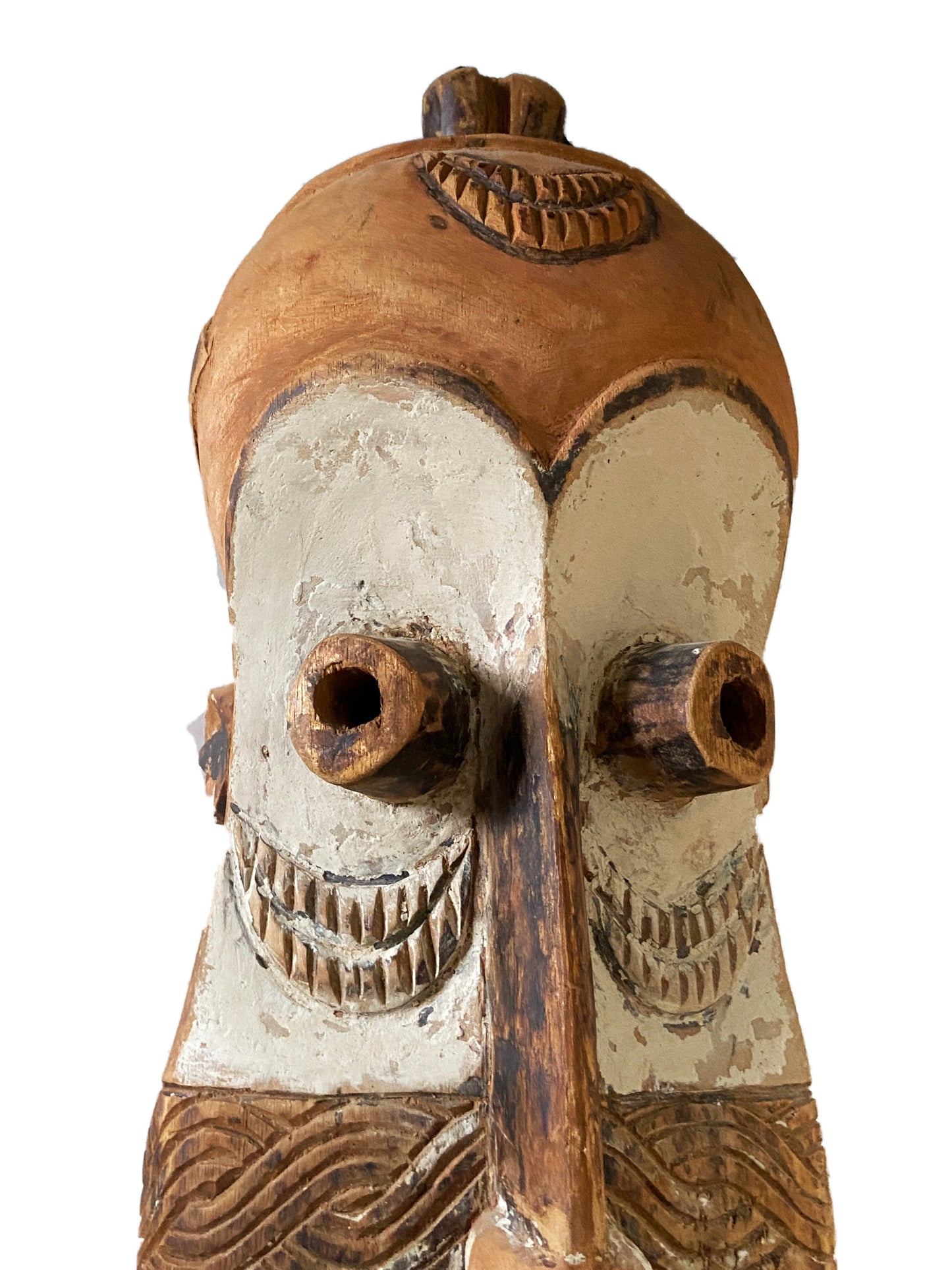 #2244 Primitive Old Congolese DRC Bembe Casque Mask Fizi Congo 20" H