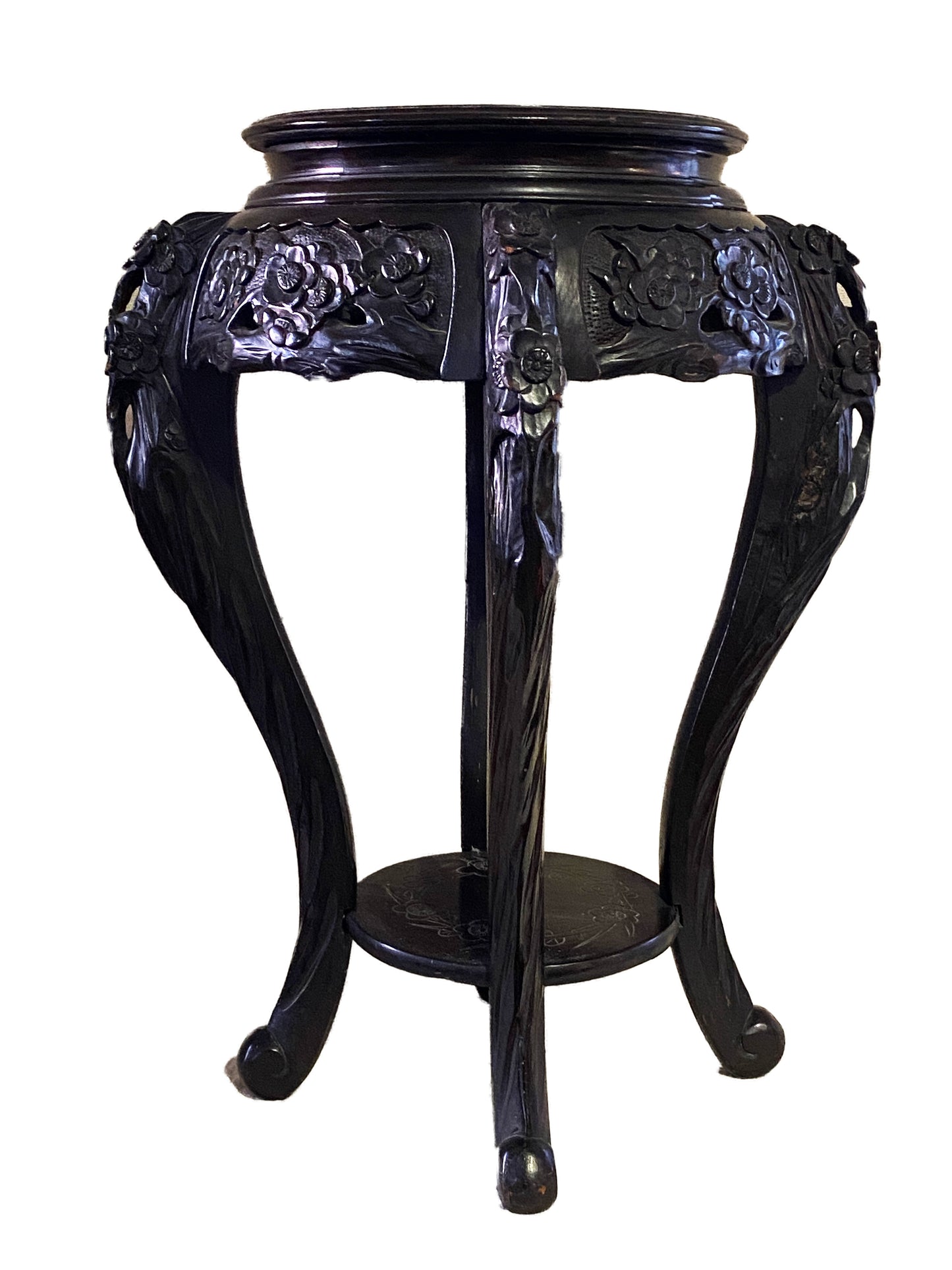 #3213 Antique Chinoiserie Rosewood Pedestal Stand Display
