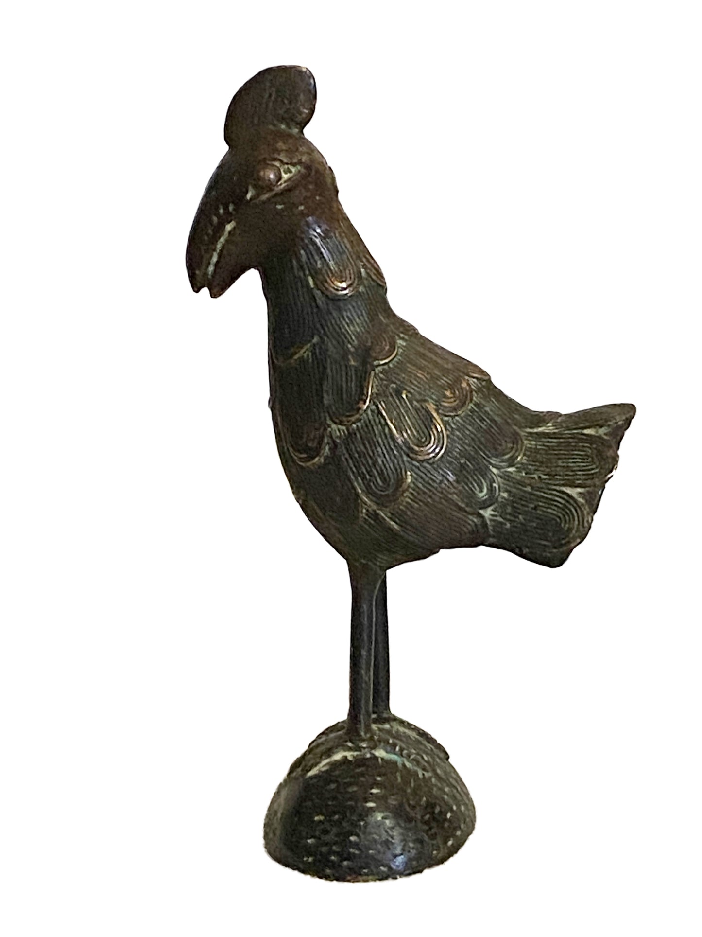 #3370 African Tribal Benin Bronze Rooster Nigeria 10.5" H