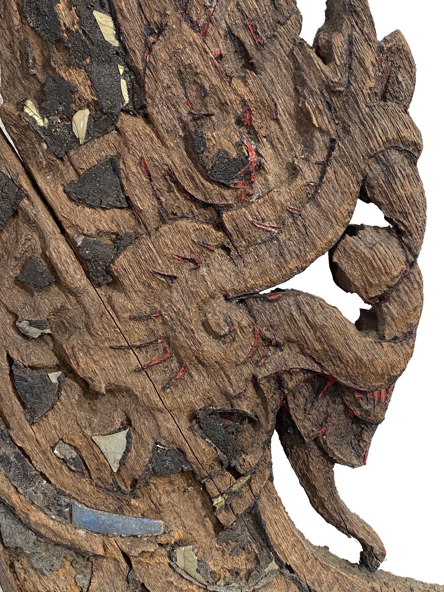 #4138 Large 19th Century Thai Wood Naga Roof Finial Sculpture on Iron Stand 31.25" H