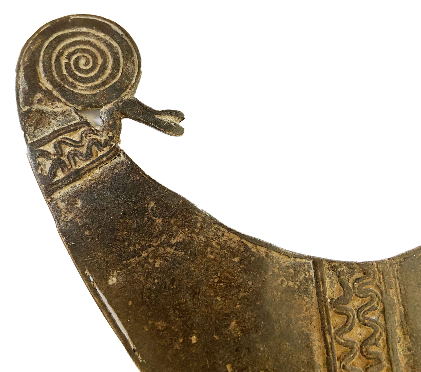#506 Rare old Bwaba Burkina Faso brass/bronze amulet pendant of a chameleon 7" by 5"