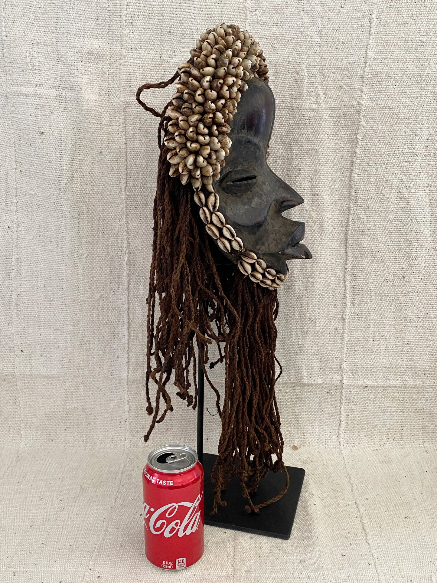 #3754 African Dan Mask Deangle Cowry Shells On Iron Stand