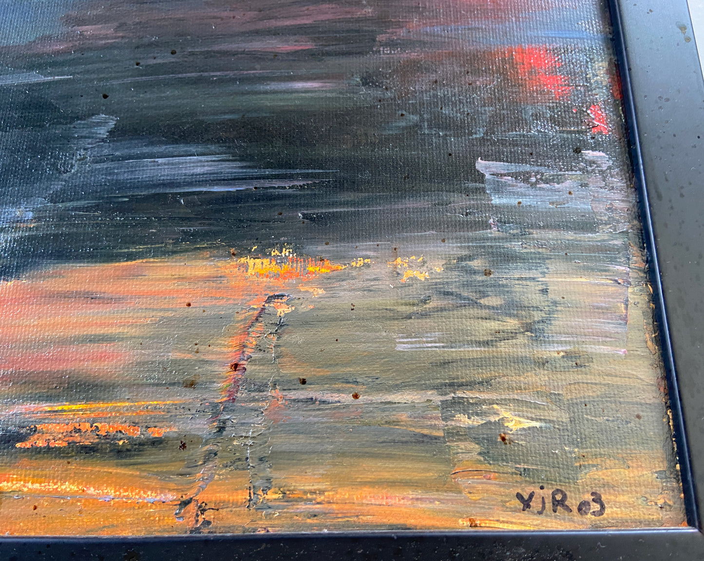 #2185 Abstract Acrylic on Canvas Framed / Signed Yjr