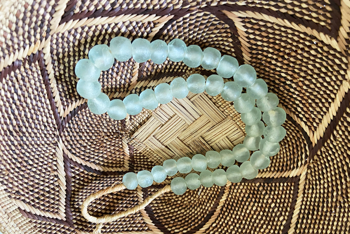 #2291 African Emerald Color Glass Trading Beads String