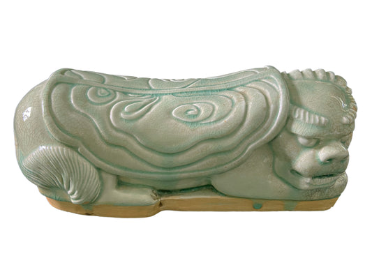 #3558 Celadon Headrest /Pillow With Foo Dog 13.5" W