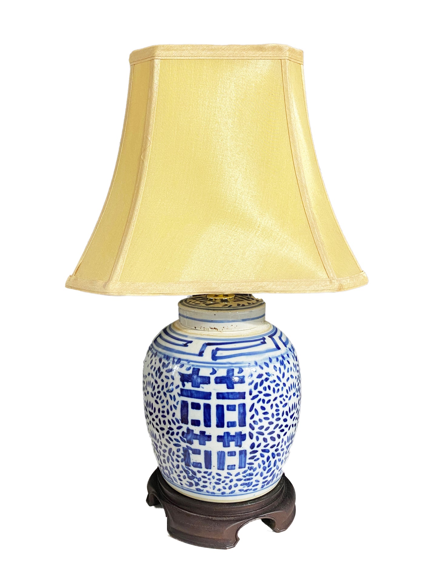 #4123 Chinoiserie B &W Double Happiness Ceramic Ginger Jar / Table Lamp