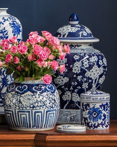 #868 Superb Set of two Chinese Porcelain B & W Ginger Jar 14.5" h