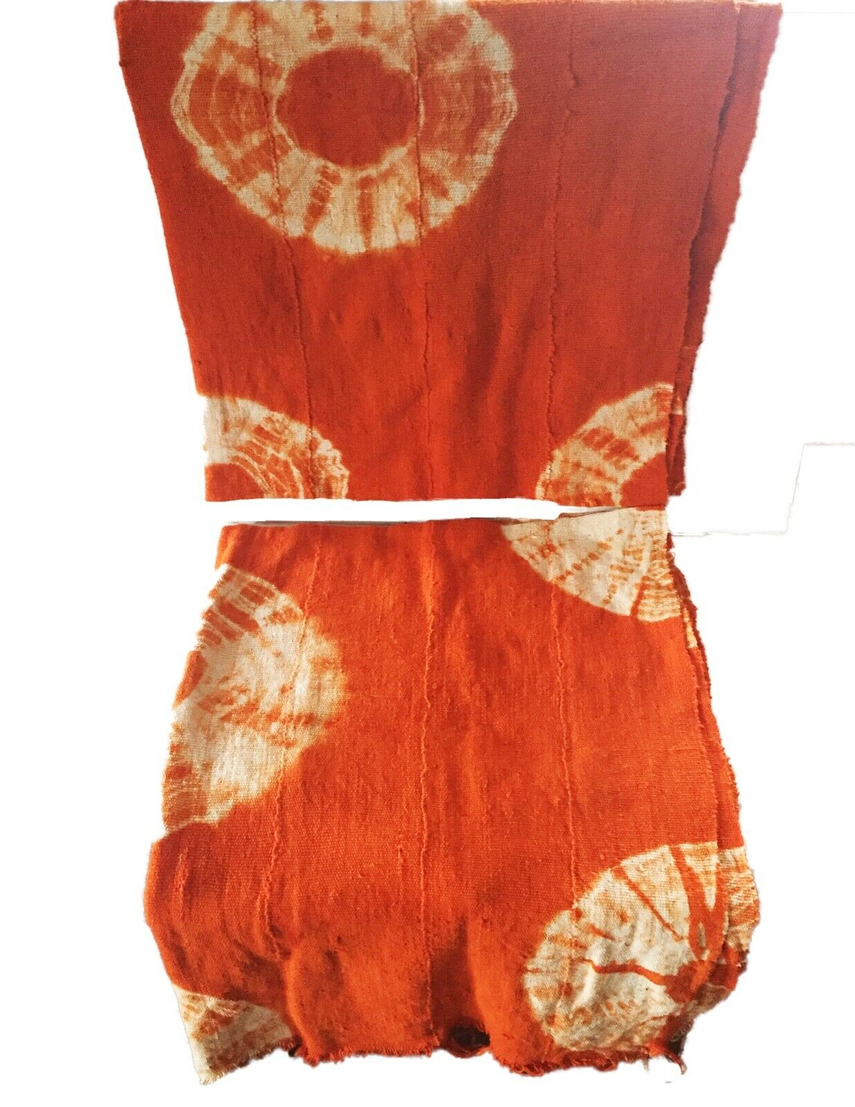 African Bogolan Textile Mud Cloth Orange & White 40" by 60" Set of two # 1974