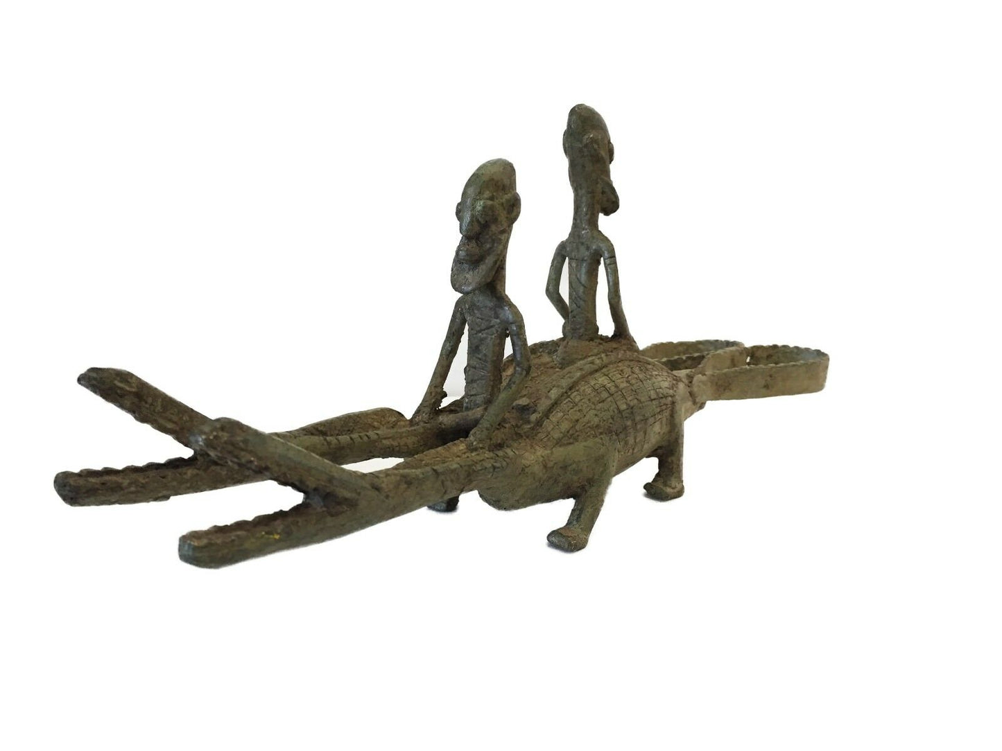 #739  Dogan Bronze   Figures Riding a crocodiles  , Mali.15 " W