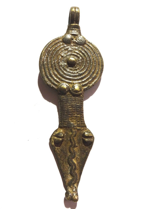 #2133 Superb Gan Bronze Amulet Pendant of Ornate Serpent Burkina Faso 4" H