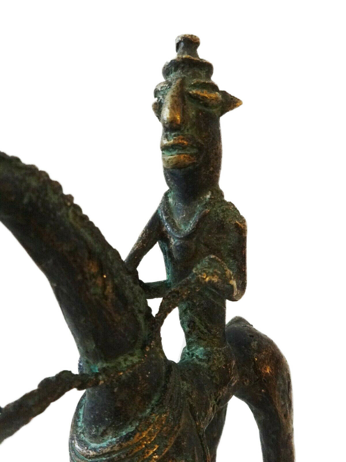 #674 African Dogon Bronze Horseman Cast Handmade Mali 6" W by 7.25" H