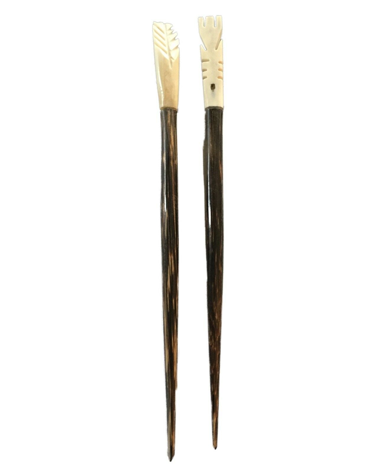 #2000 Ethnic Coconut Wood and Bone Hair Pins S/2