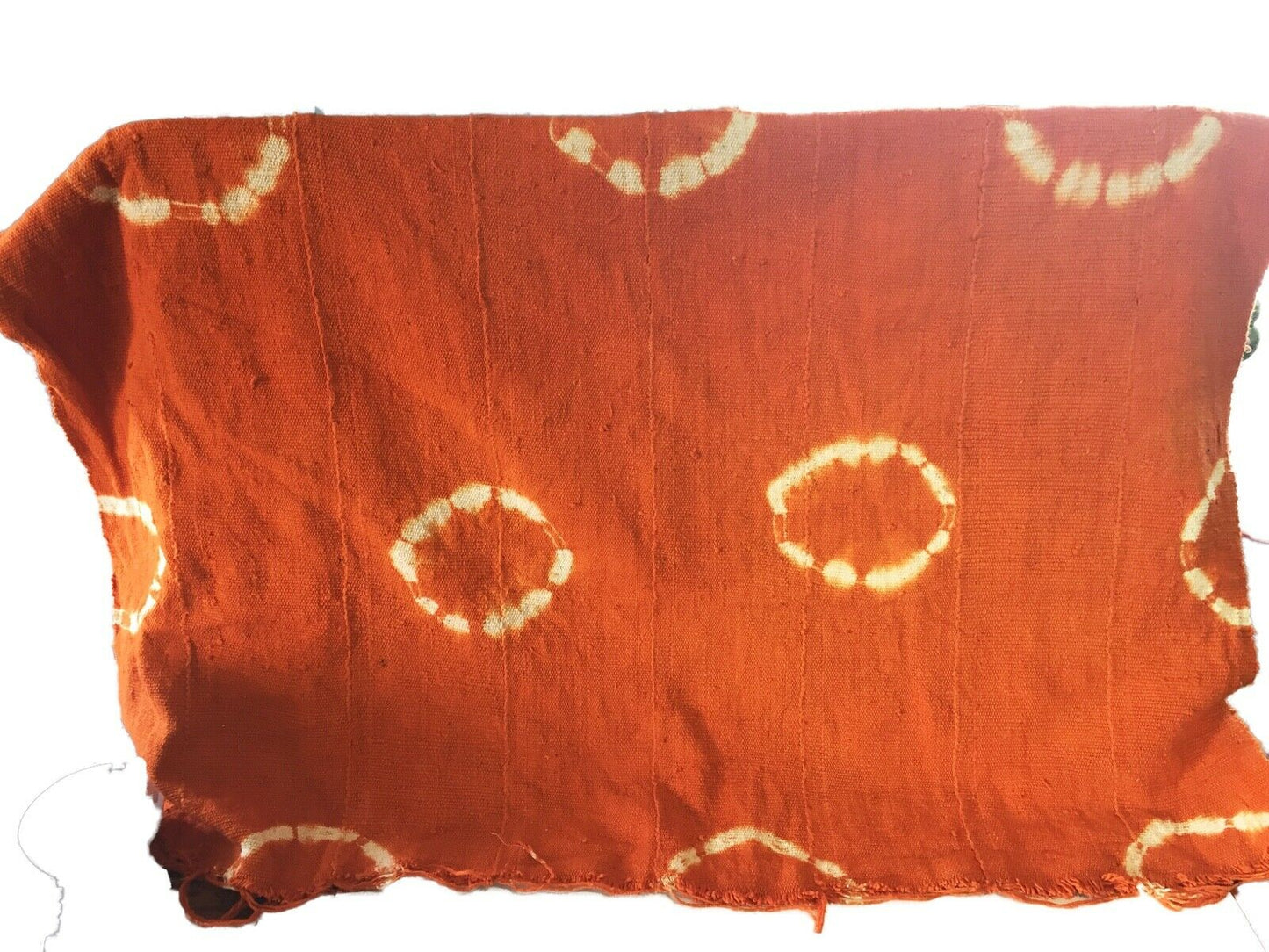 African Bogolan Textile Mud Cloth Orange & White 44" by 60" Set of two # 1937