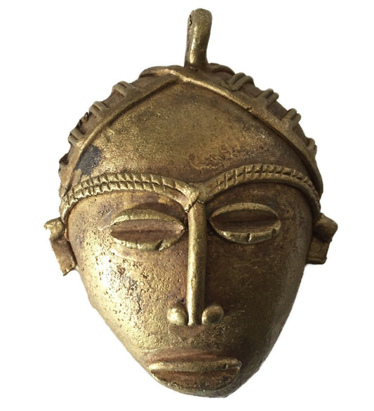 #1900 African Baule Gold Weight Passport/Pendant Bronze Mask 2.75" h