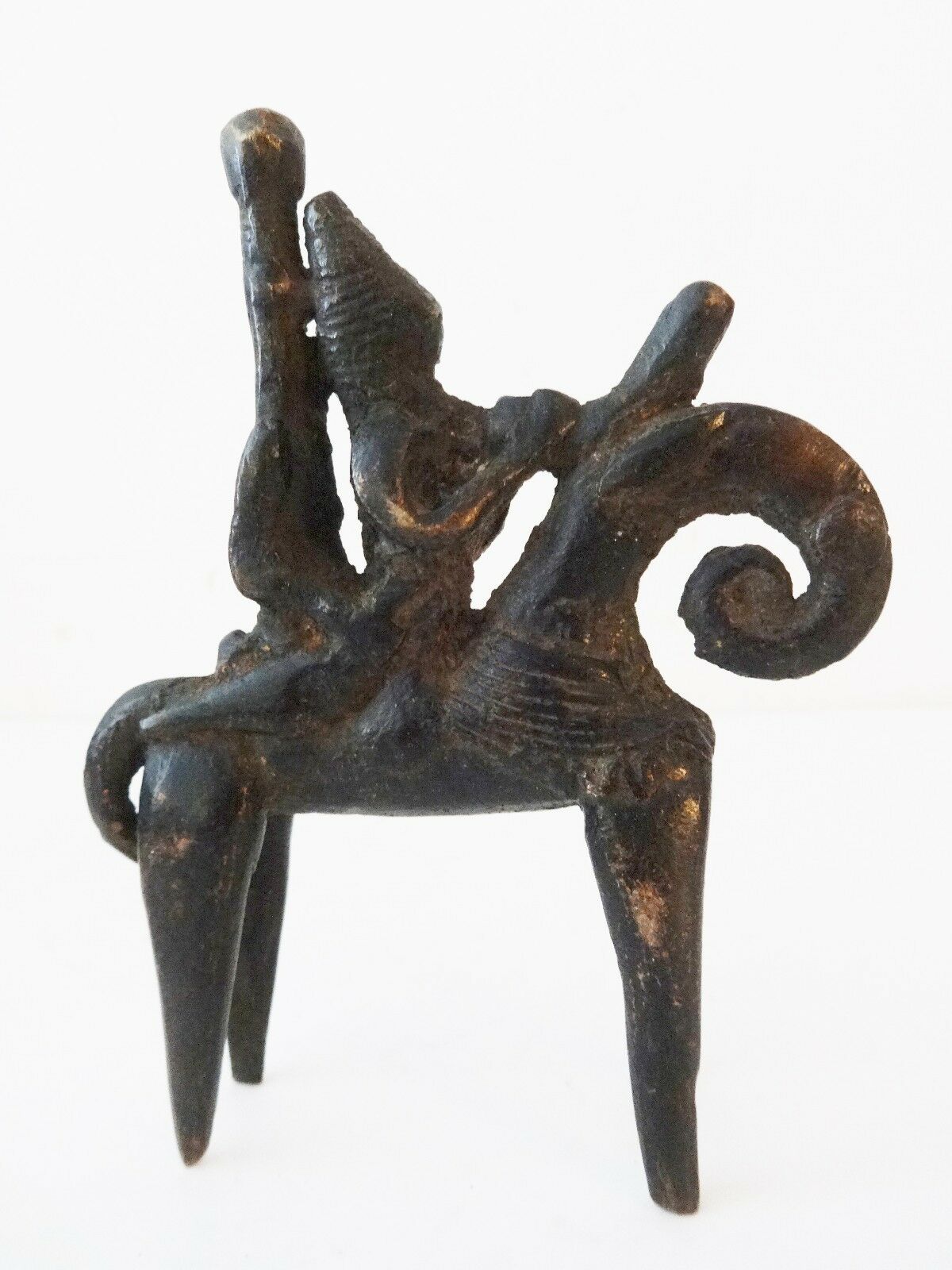 #H50 African Dogon Bronze Horseman Cast Handmade Mali 4" W by 5" H