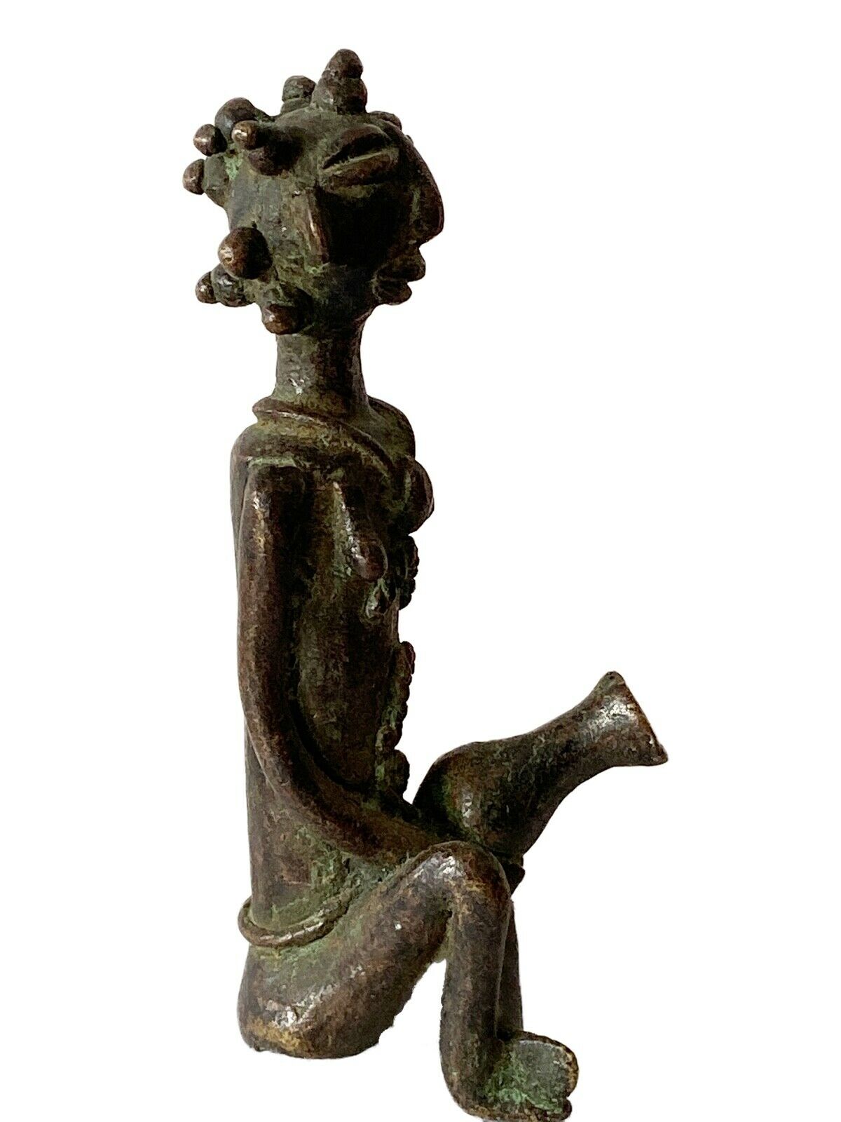 #773 Superb Benin Bronze of a seated female Nigeria African 6" H