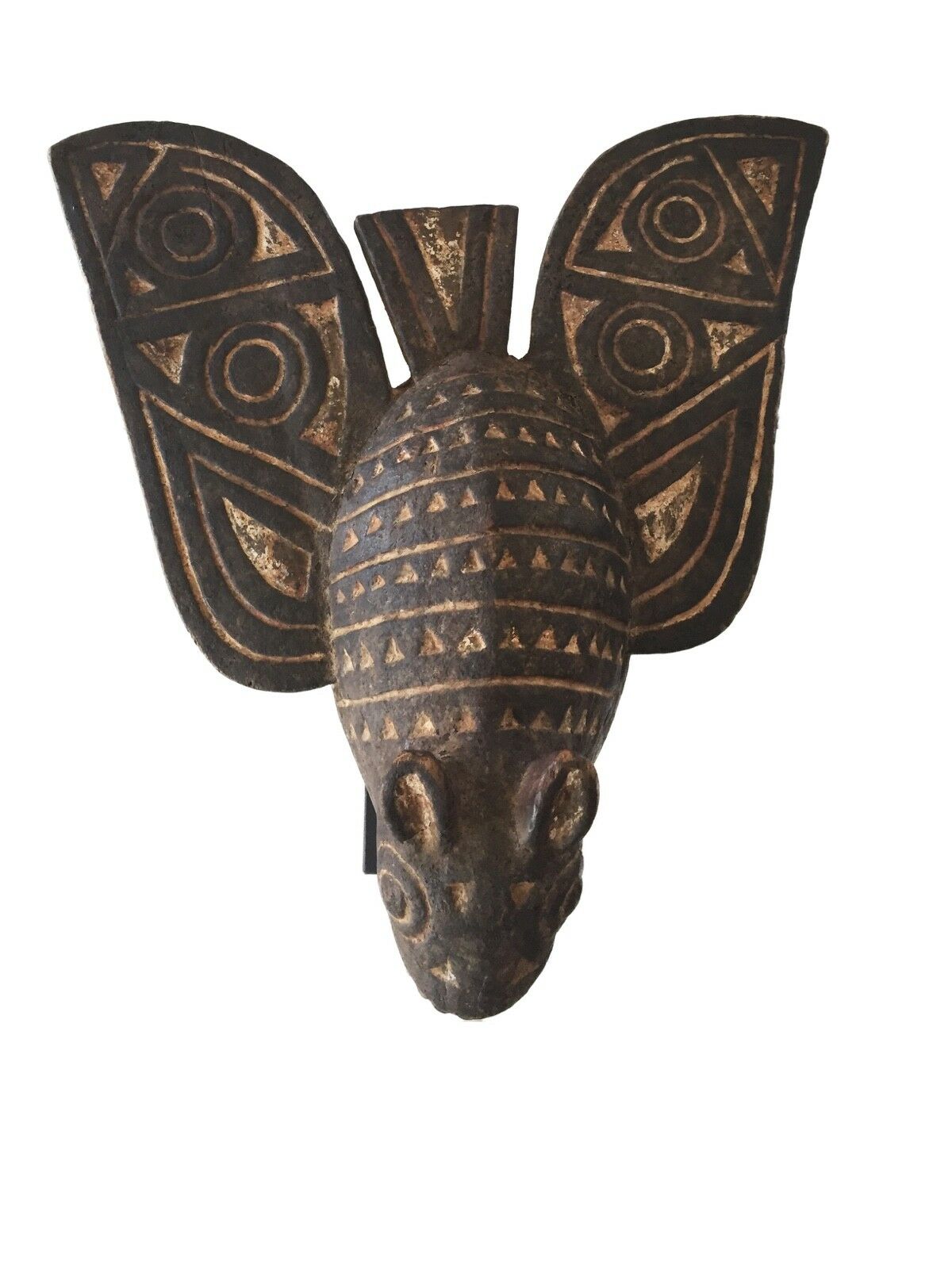 #1774 Old Exquisite /Rare Mossi Bat Helmet / Mask Burkina Faso 19" H W/Stand