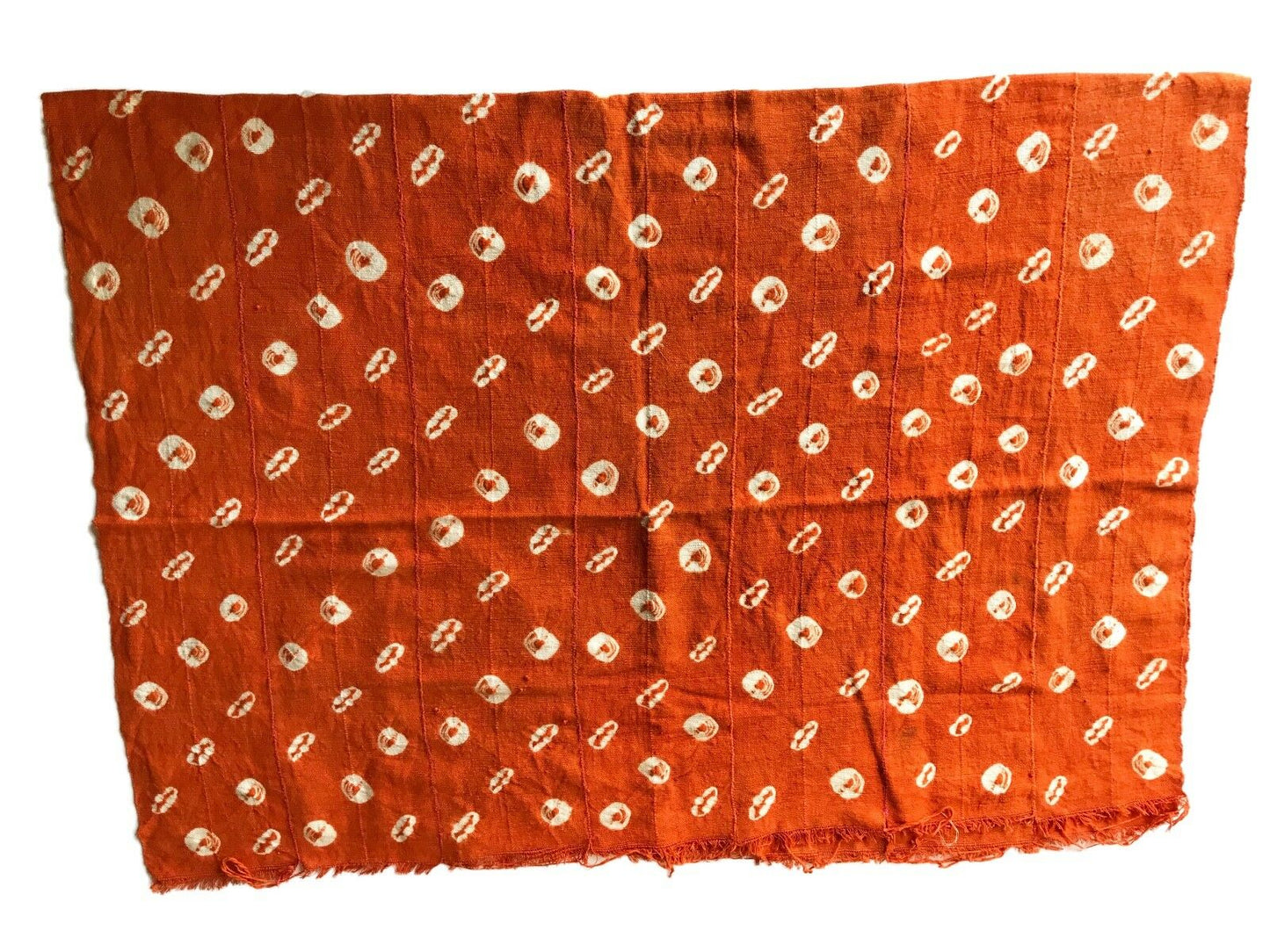 African Bogolan Textile Mud Cloth Orange & White # 1476