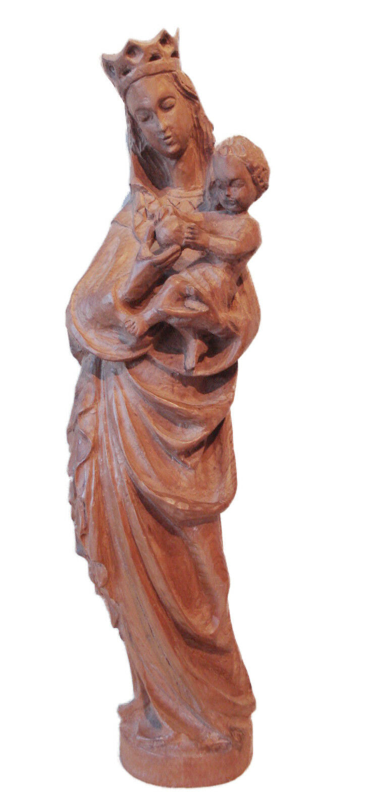 #190 Old circa 1950 Santos Crowned Virgin Mary/Madona Holding Baby Jesus